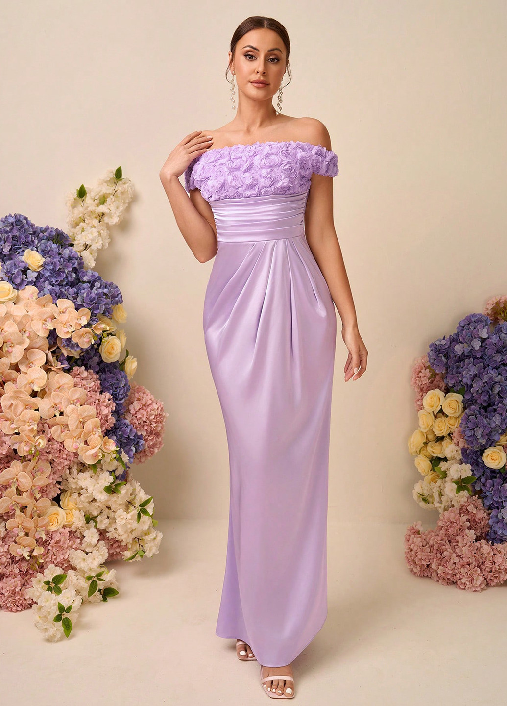 Лавандова святковий, вечірня сукня з відкритими плечима SHEIN однотонна