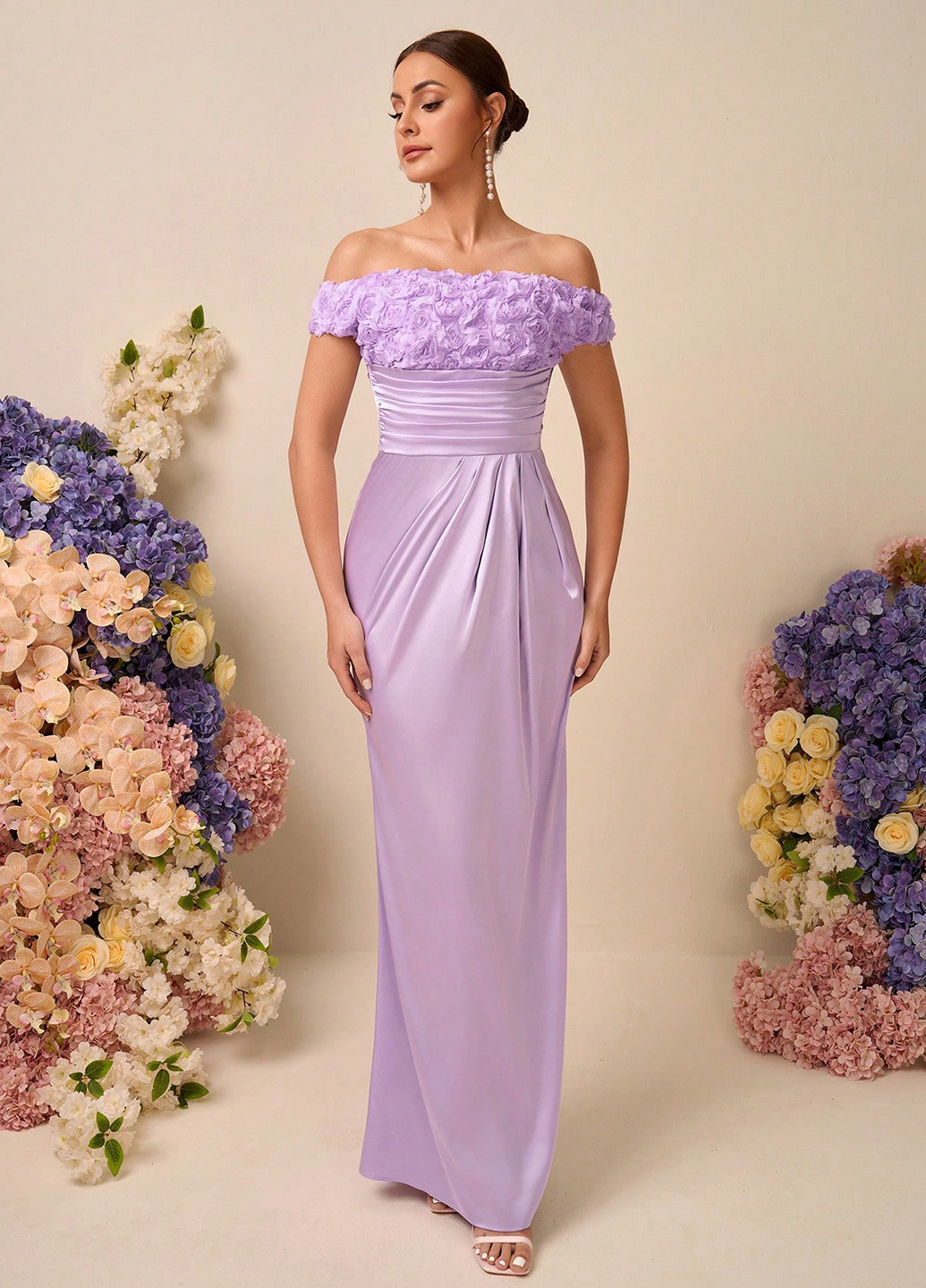 Лавандова святковий, вечірня сукня з відкритими плечима SHEIN однотонна