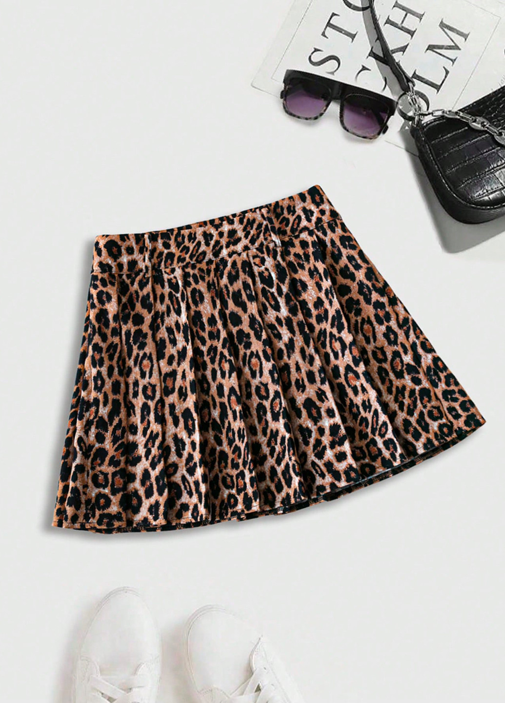 Коричневая кэжуал леопардовая юбка SHEIN клешированная