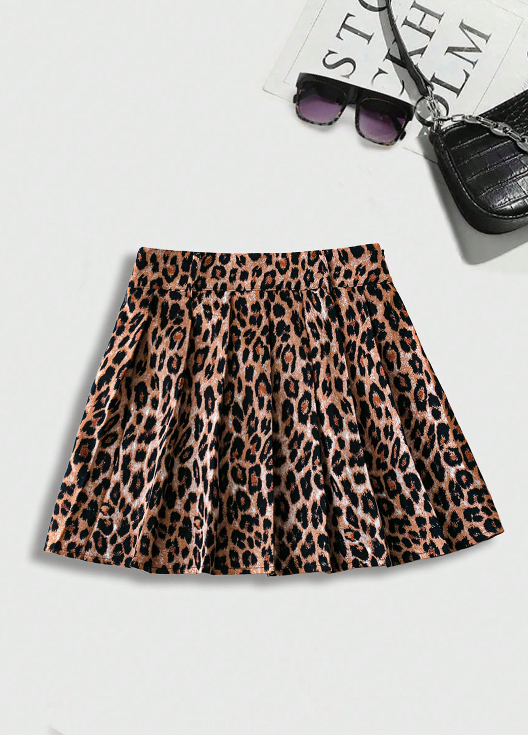 Коричневая кэжуал леопардовая юбка SHEIN клешированная