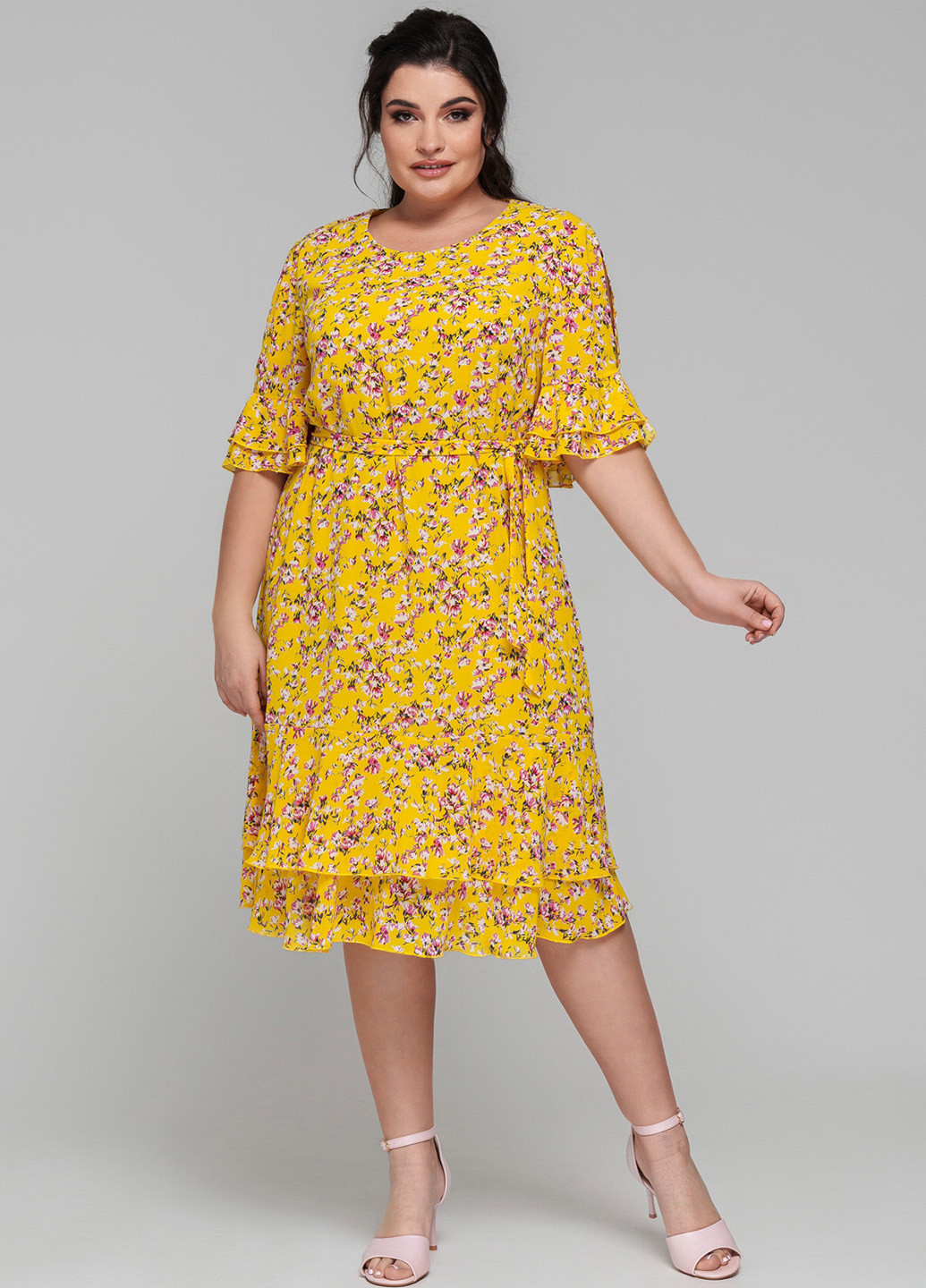 Желтое кэжуал платье A'll Posa с цветочным принтом