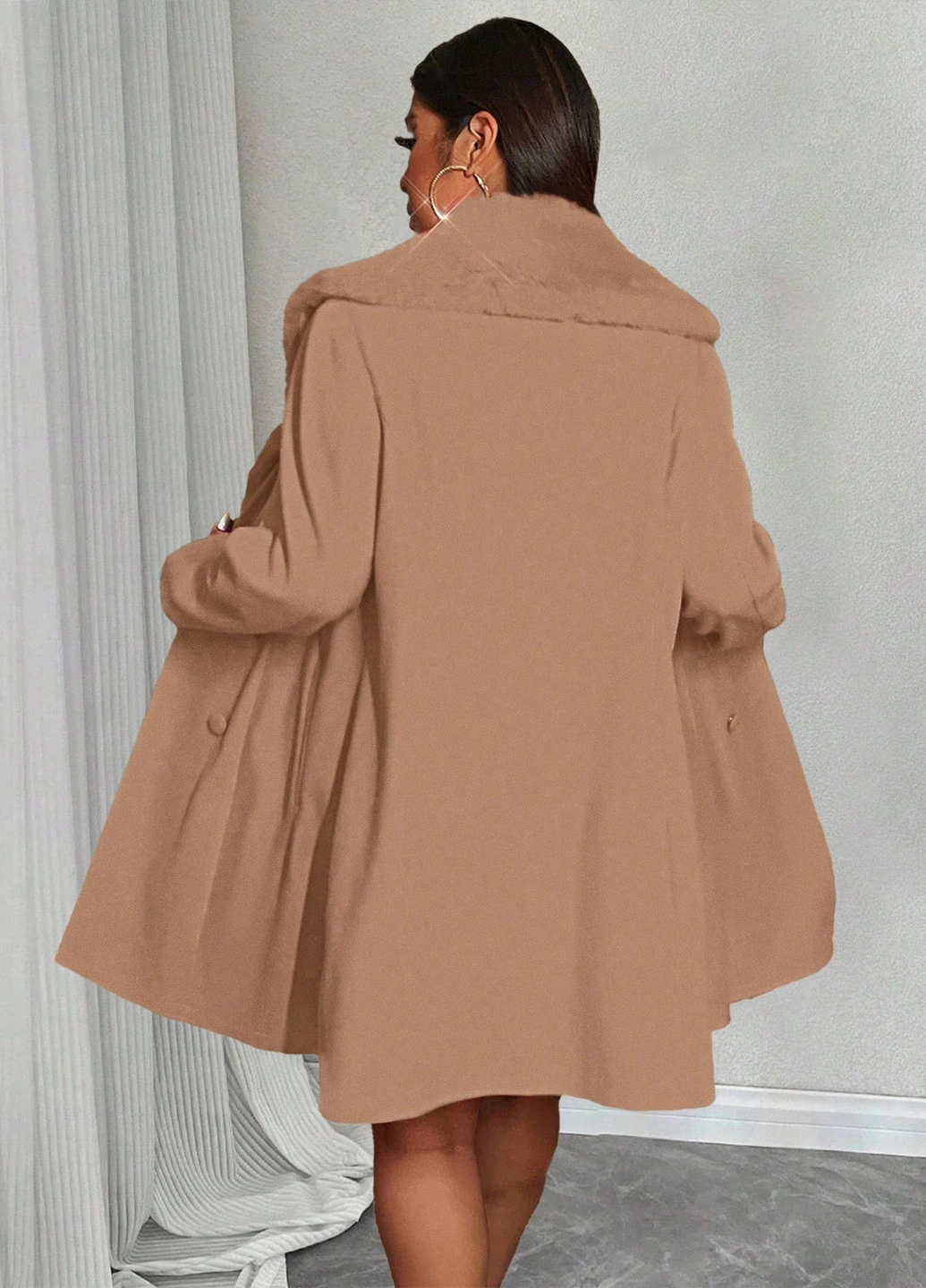 Песочное демисезонное Пальто двубортное SHEIN