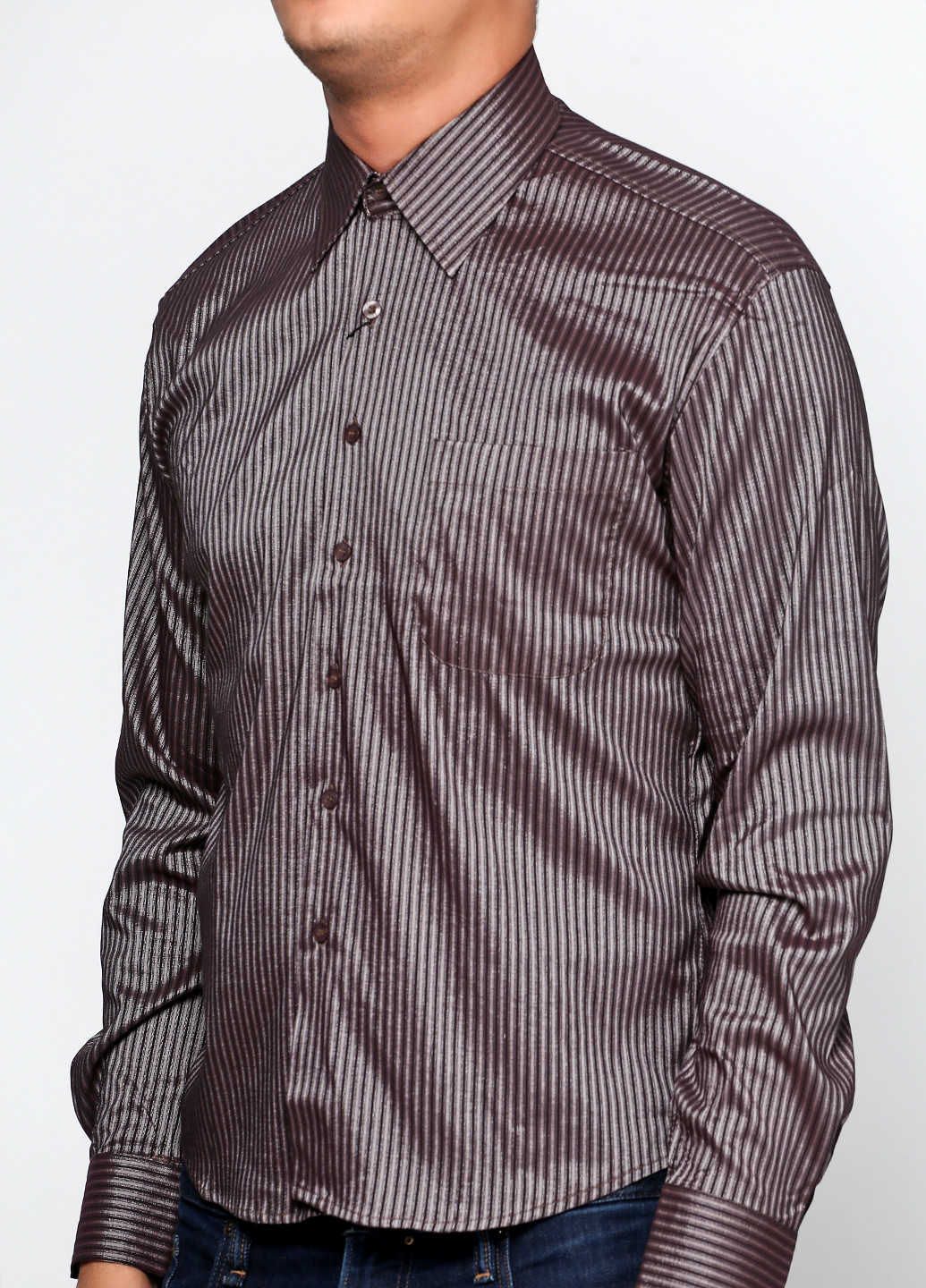 Темно-серая кэжуал рубашка в полоску Zoor с длинным рукавом