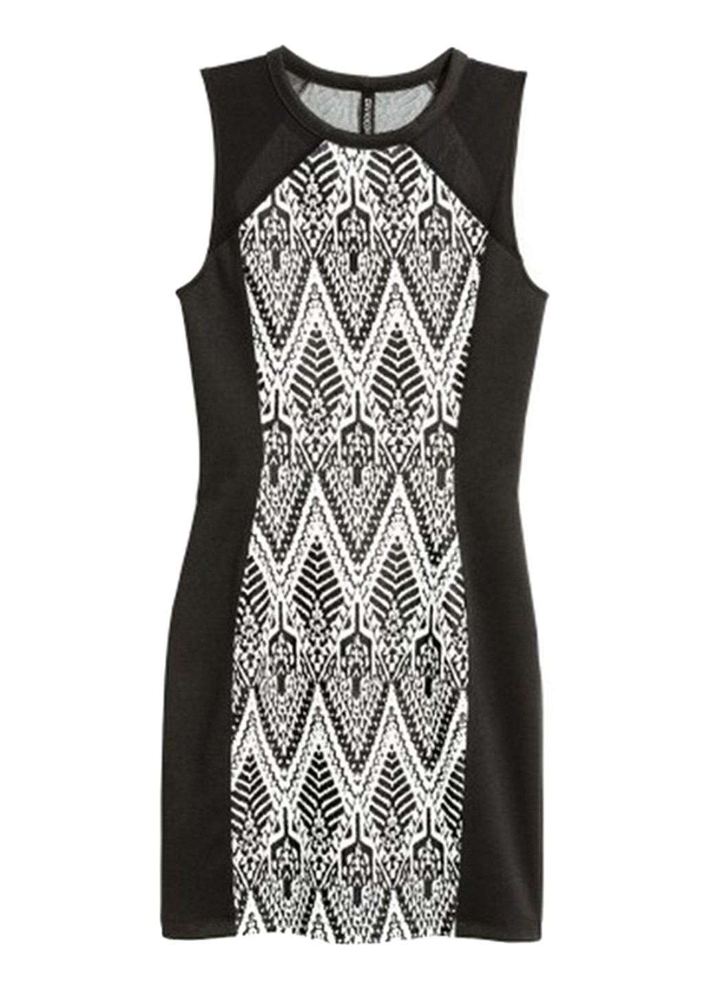 Черно-белое кэжуал платье футляр H&M с орнаментом