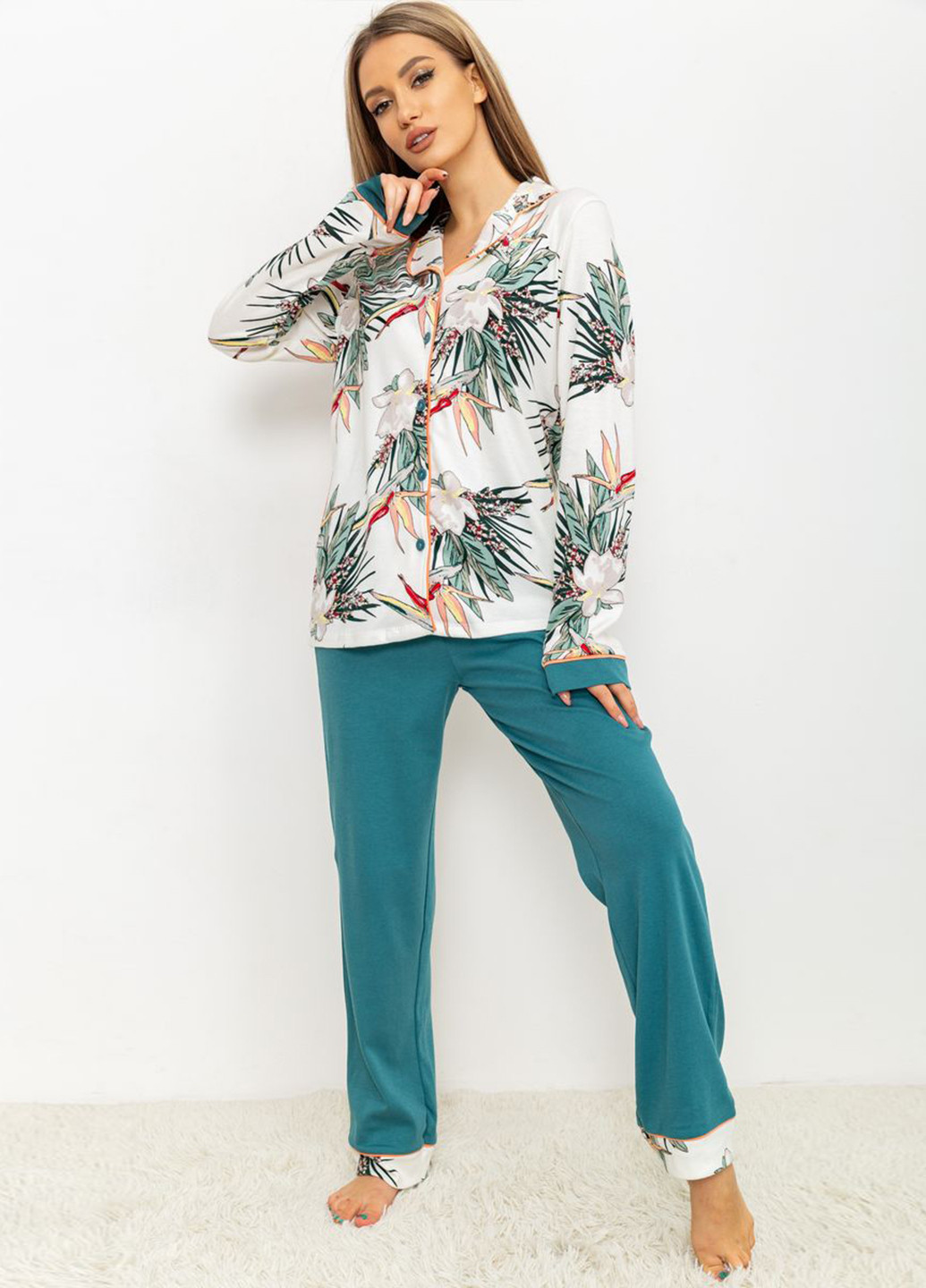 Темно-бирюзовая всесезон пижама (рубашка, брюки) рубашка + брюки Ager