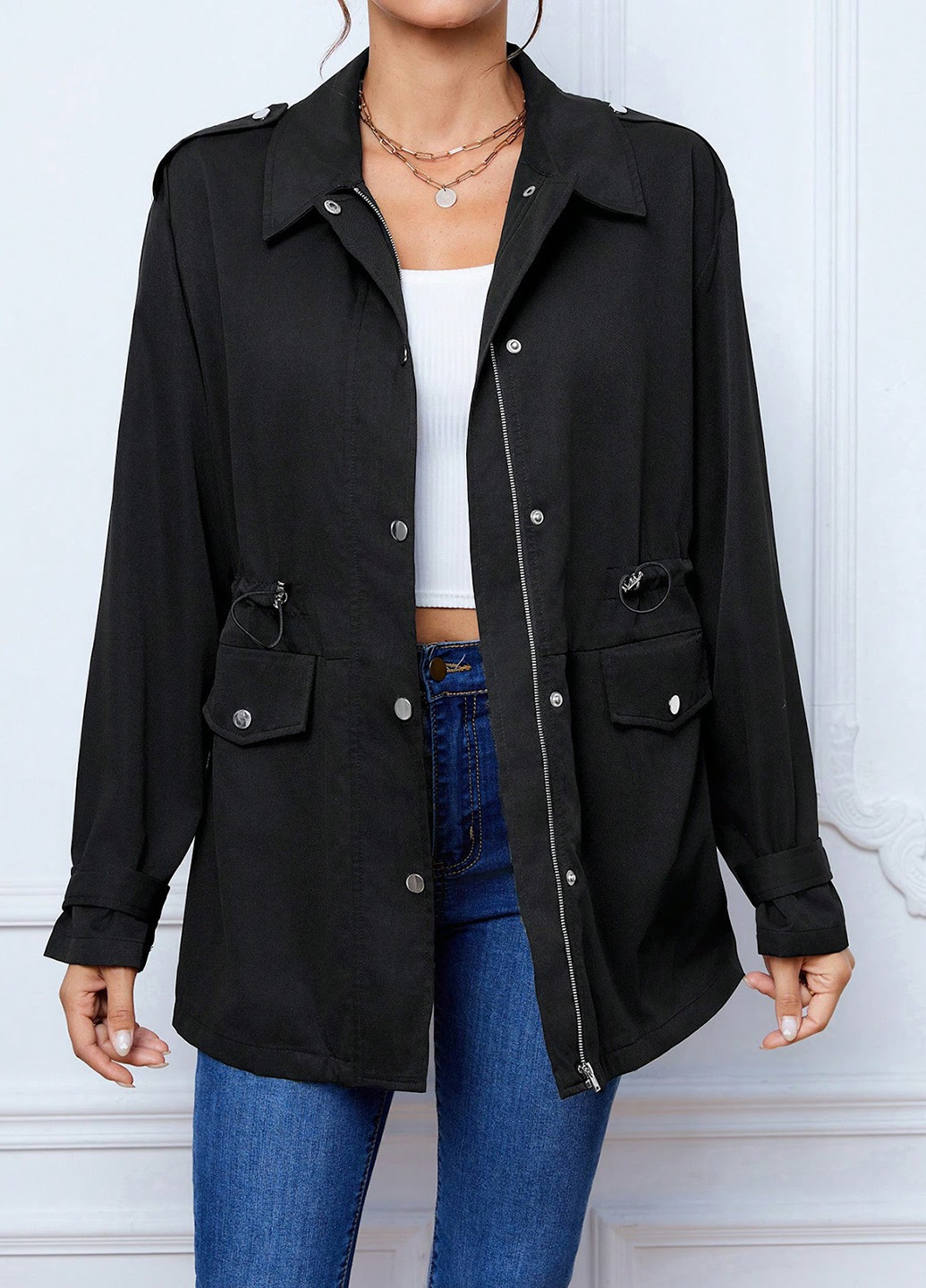 Плащ SHEIN на кнопках, на блискавці демісезон (329546095)