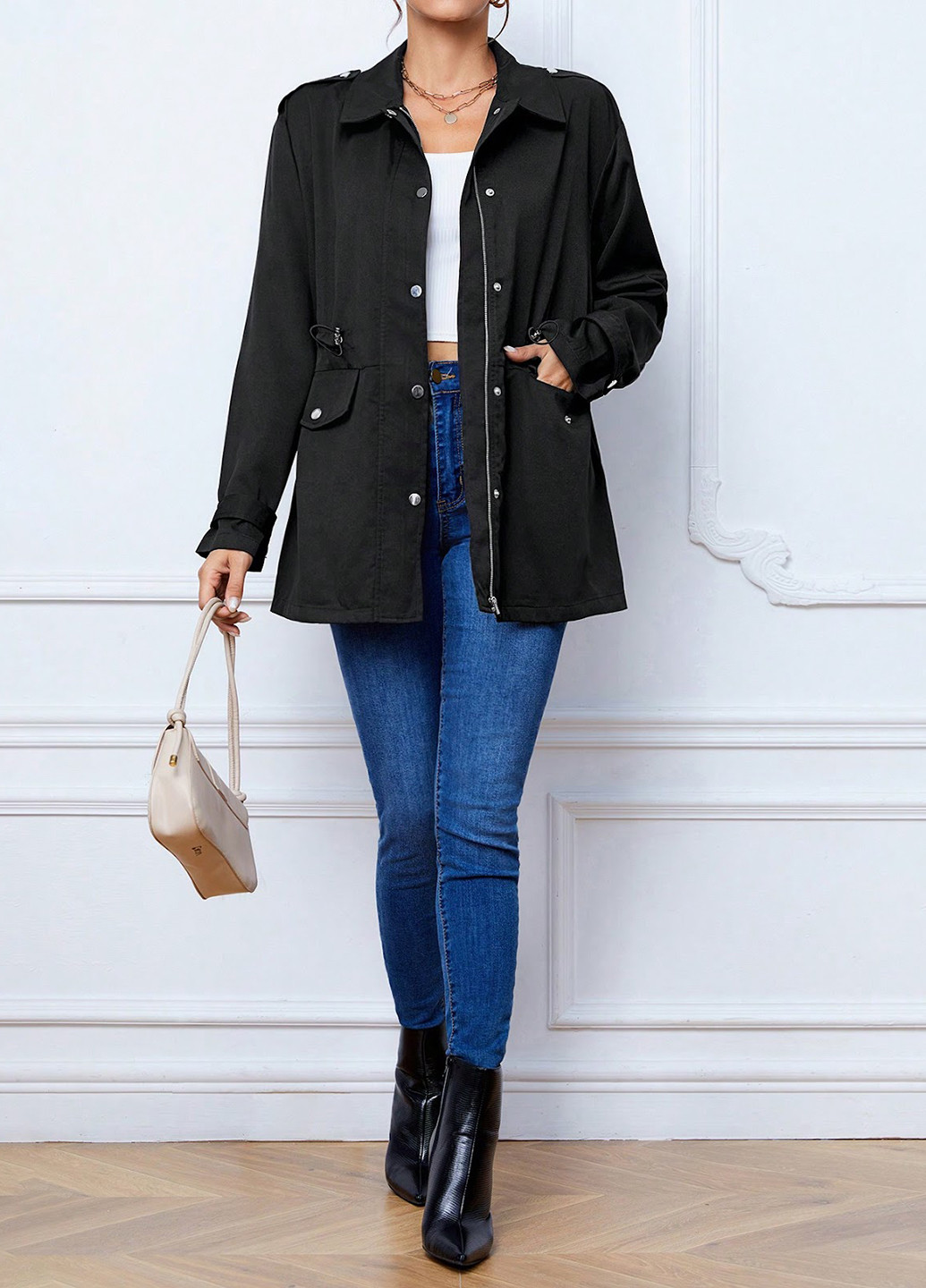 Плащ SHEIN на кнопках, на блискавці демісезон (329546095)