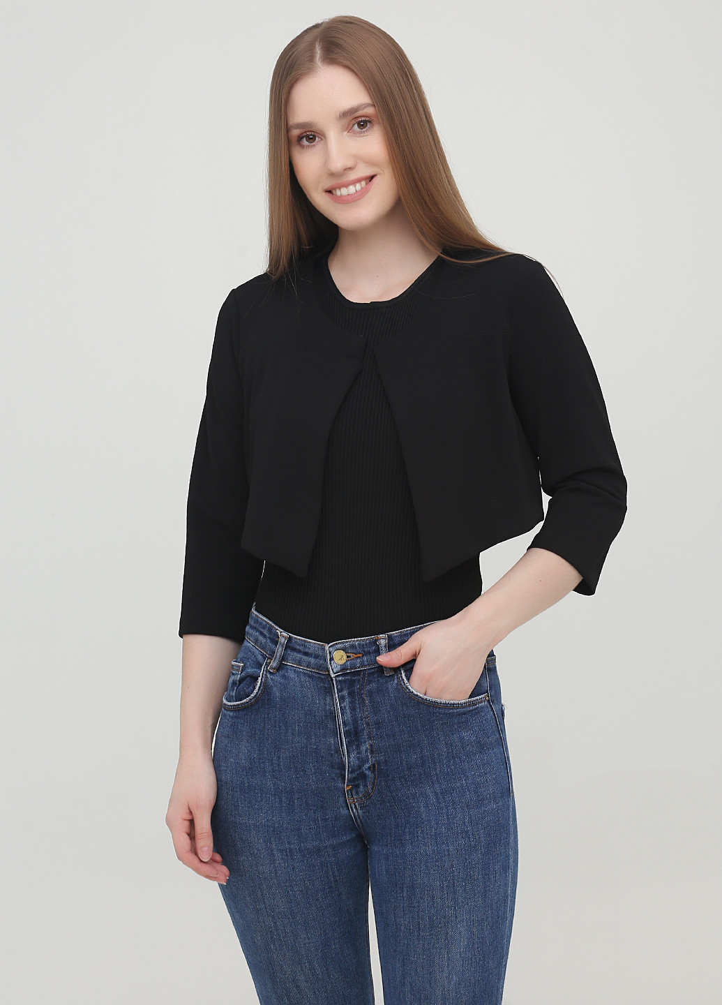 Черный женский жакет Collision однотонный - демисезонный