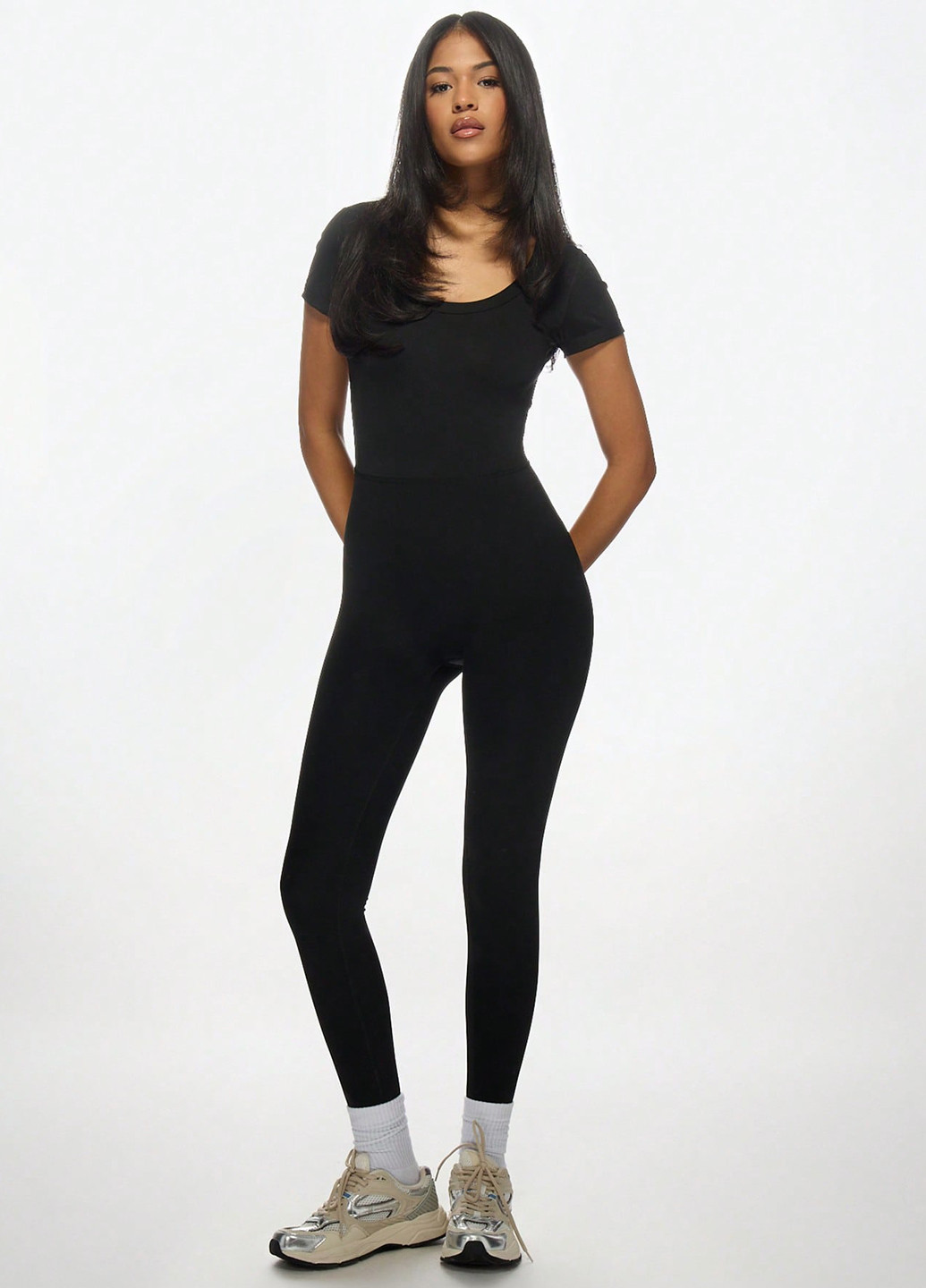 Комбінезон SHEIN комбінезон-брюки однотонний чорний спортивний, кежуал поліамід