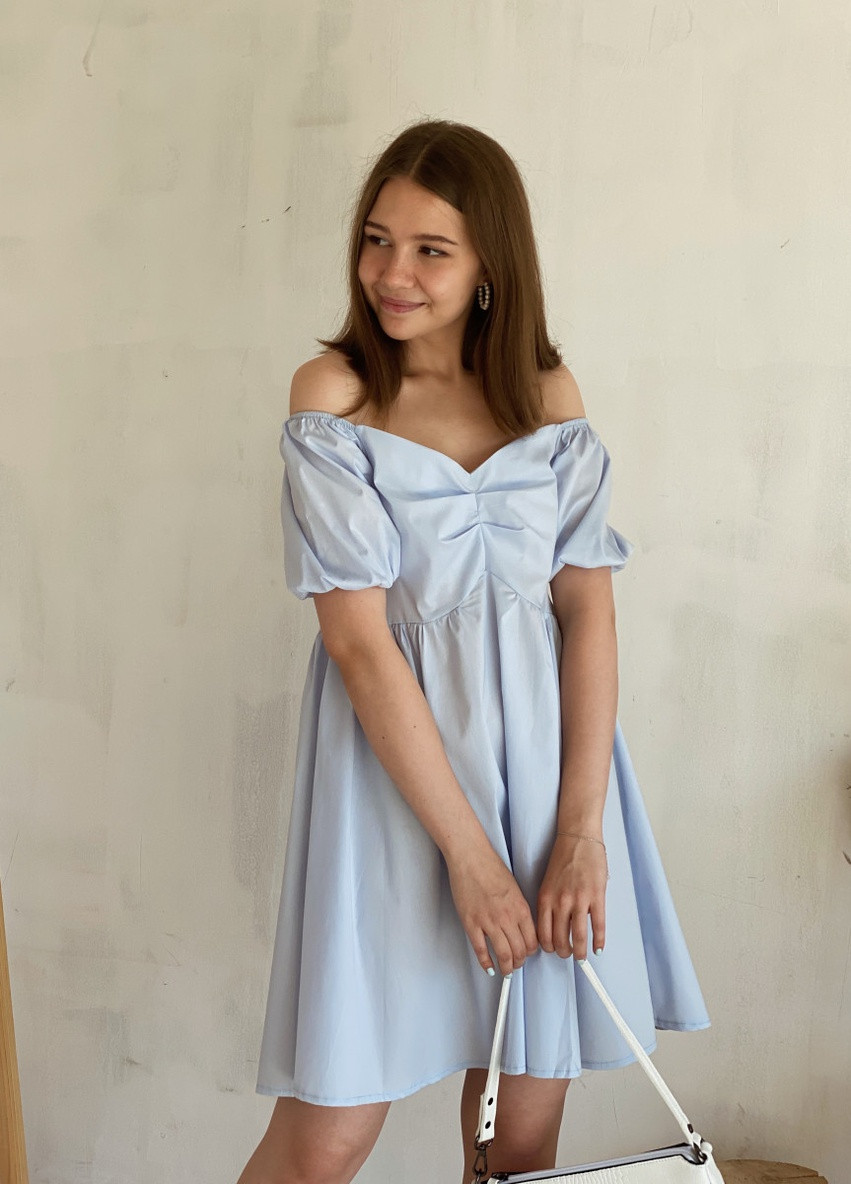Блакитна вечірня бавовняна вільне плаття "делі" romashka, блакитний, s | m (4311) Ромашка однотонна