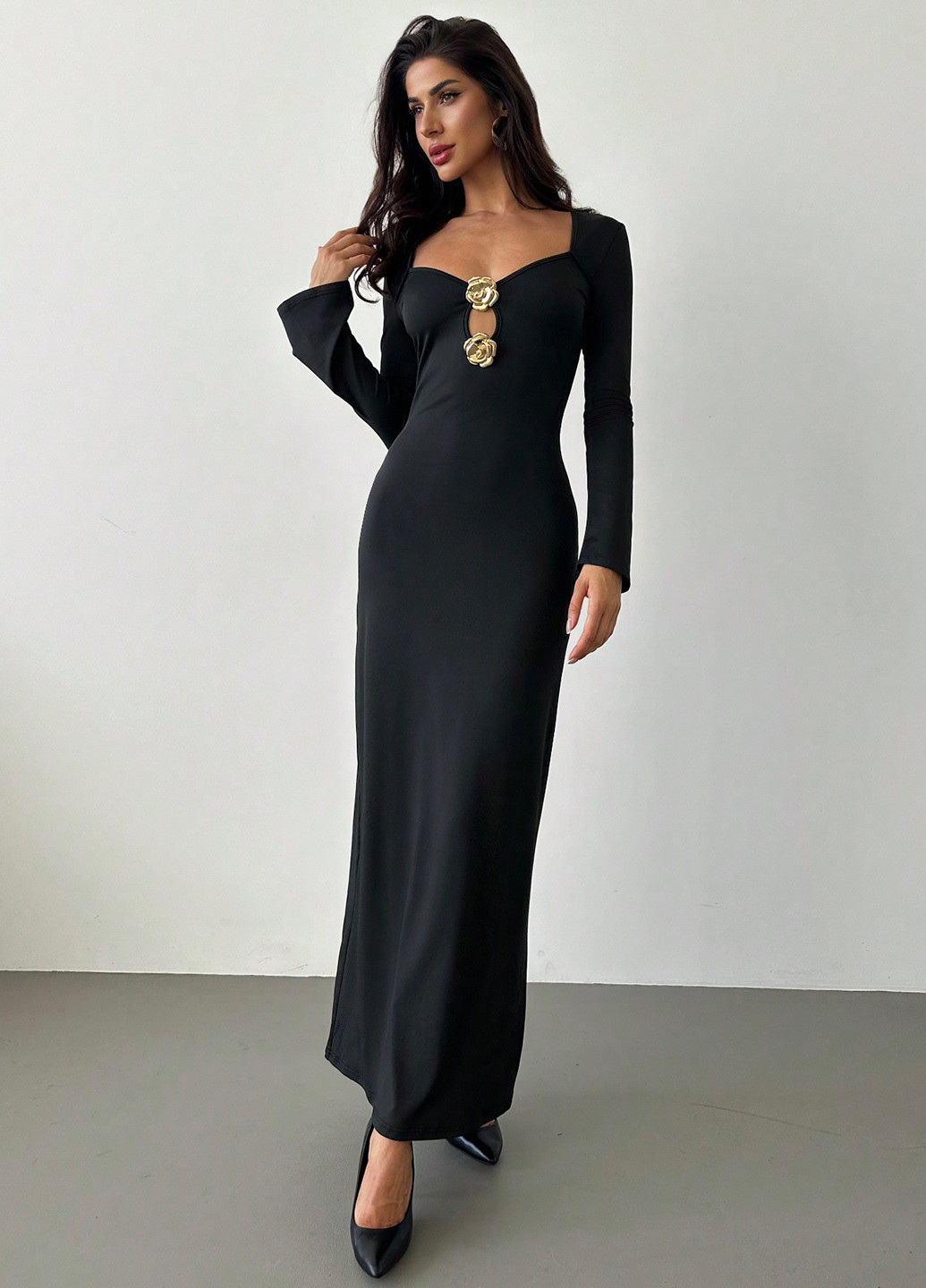 Чорна коктейльна, вечірня сукня SHEIN однотонна