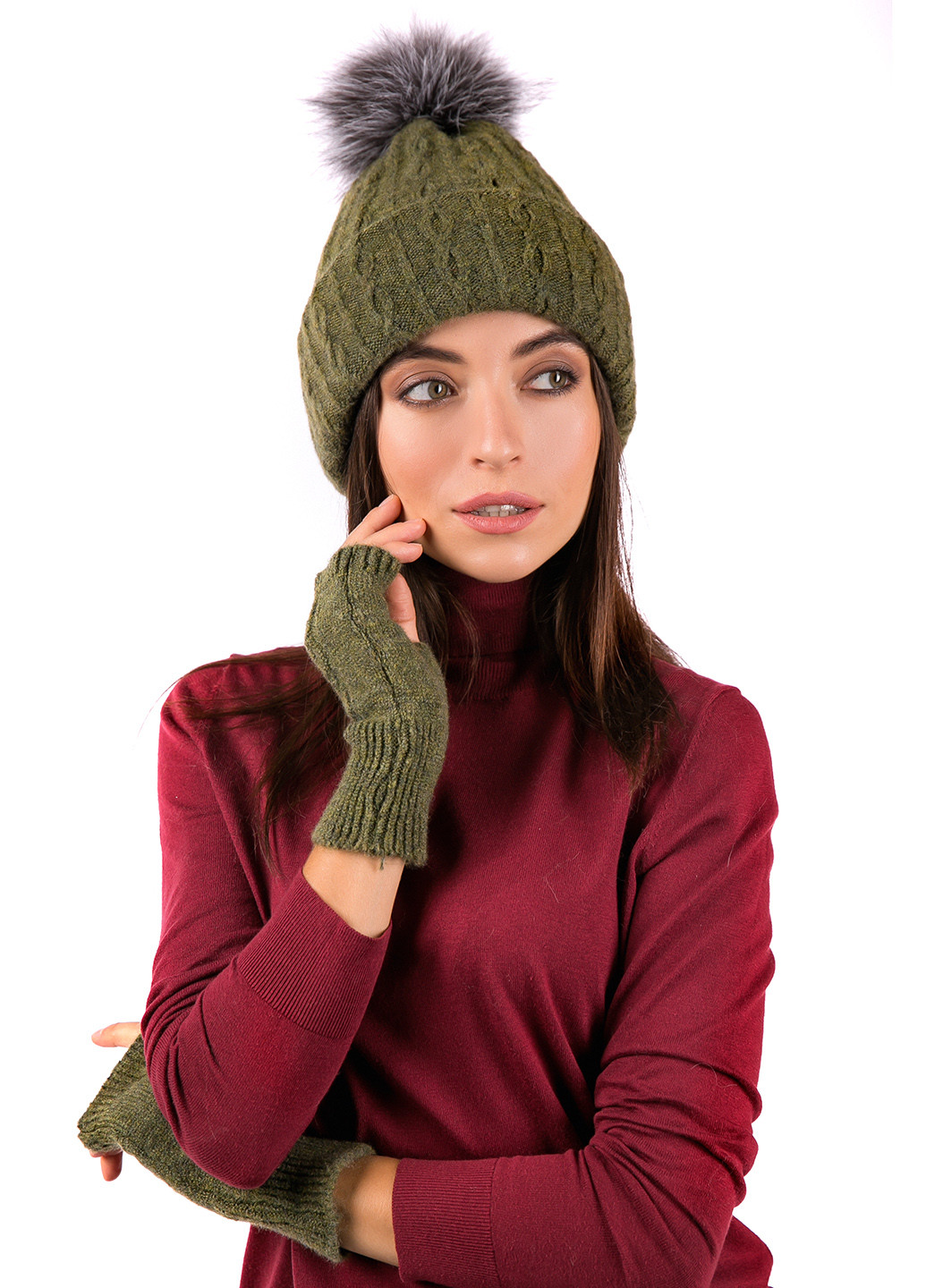 Зелений демісезонний комплект (шапка, рукавиці) Фиона