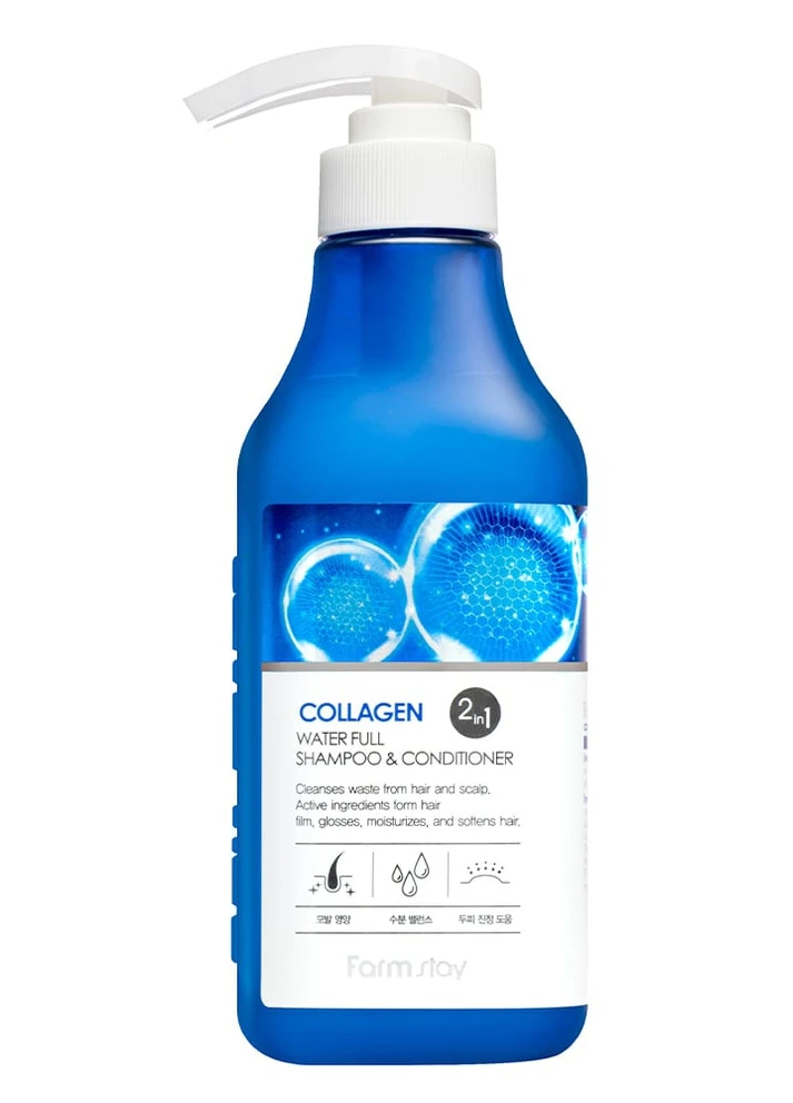 Шампунь-кондиціонер зволожуючий з колагеном Collagen Water Full Moist Shampoo & Conditioner, 530 мл FarmStay (219718926)