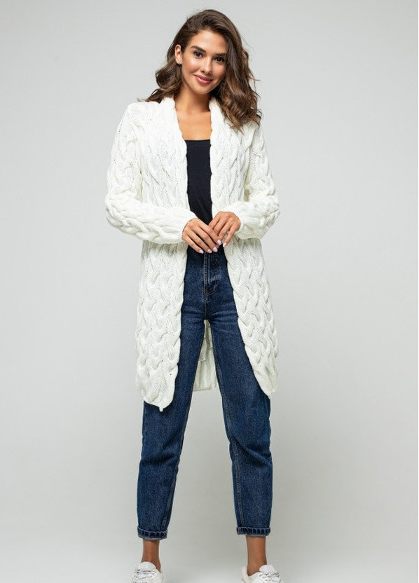 В'язаний кардиган "Лало" - Молочний Prima Fashion Knit Рост 175 см, размер 42-44 однотонний молочний кежуал