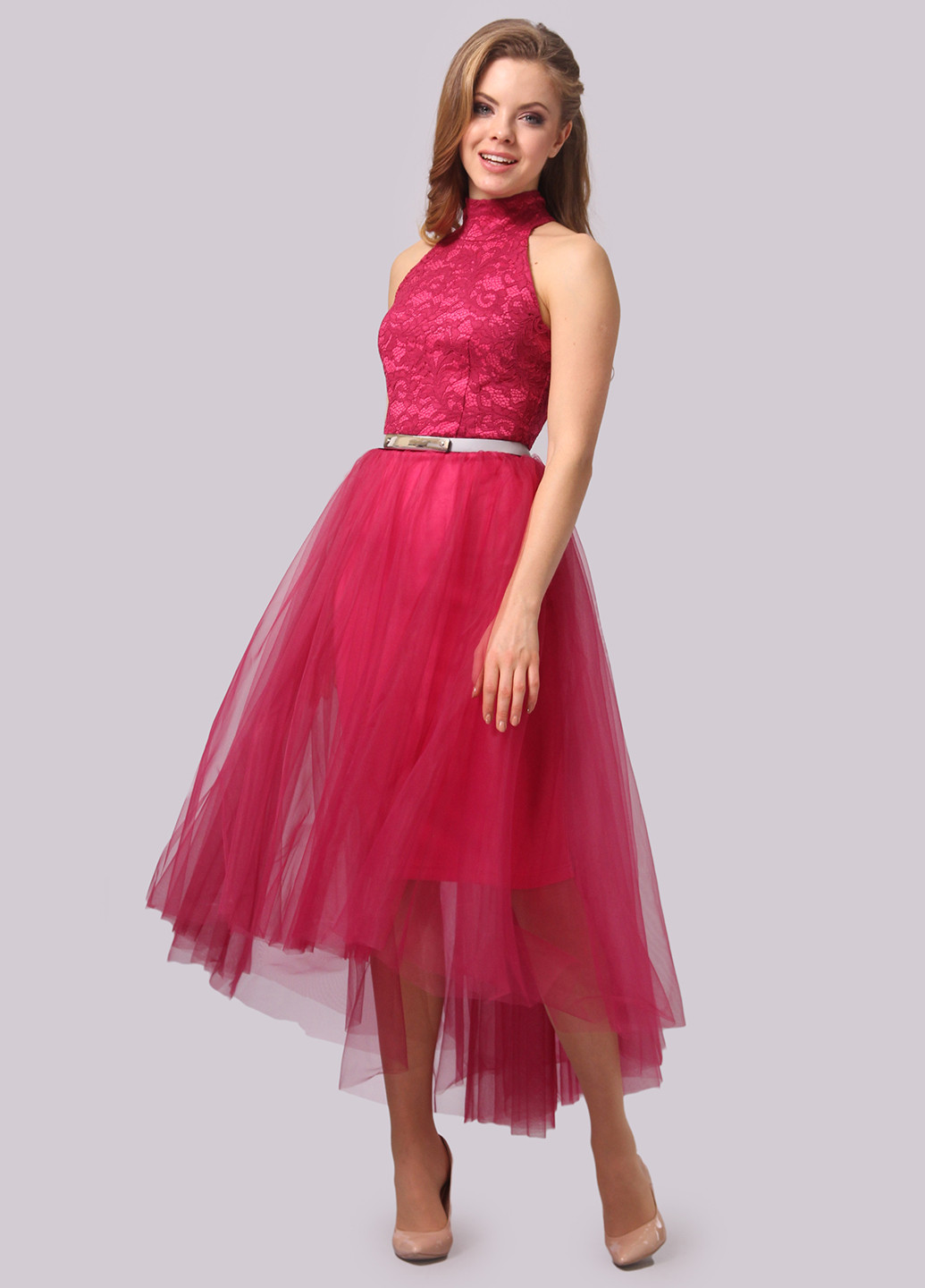 Фуксиновое (цвета Фуксия) коктейльное платье пачка Agata Webers однотонное