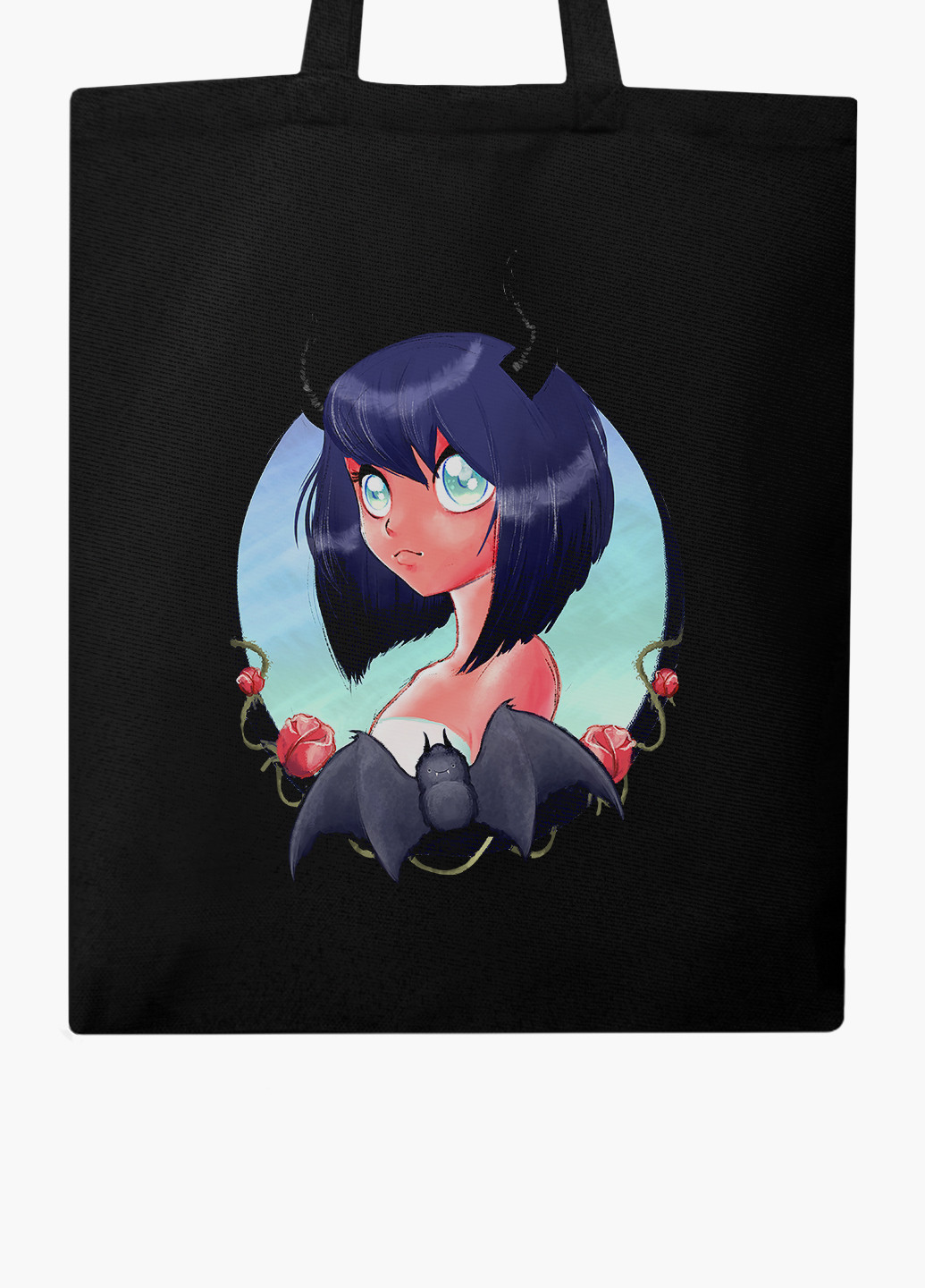 Еко сумка шоппер чорна Дівчина демон Аніме (Demon girl Anime) (9227-2837-BK-1) Еко сумка шоппер чорна 41*35 см MobiPrint (221682970)