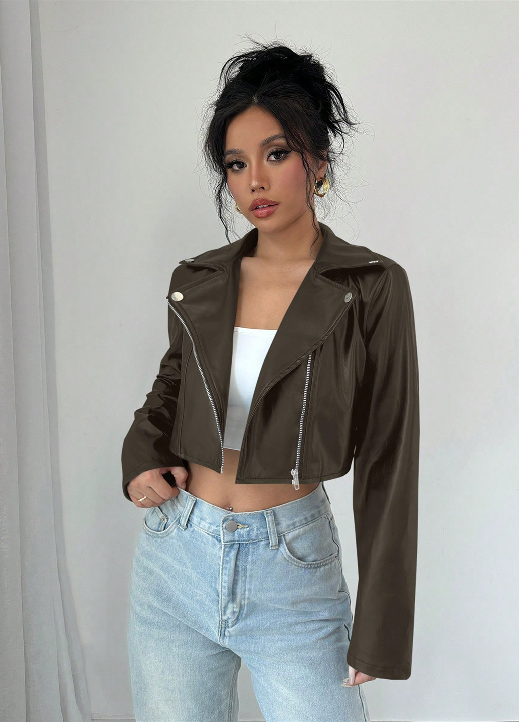 Темно-коричнева демісезонна куртка косуха SHEIN