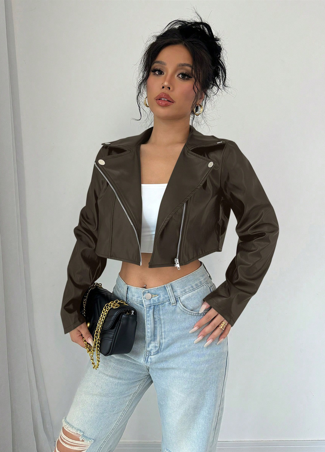 Темно-коричнева демісезонна куртка косуха SHEIN