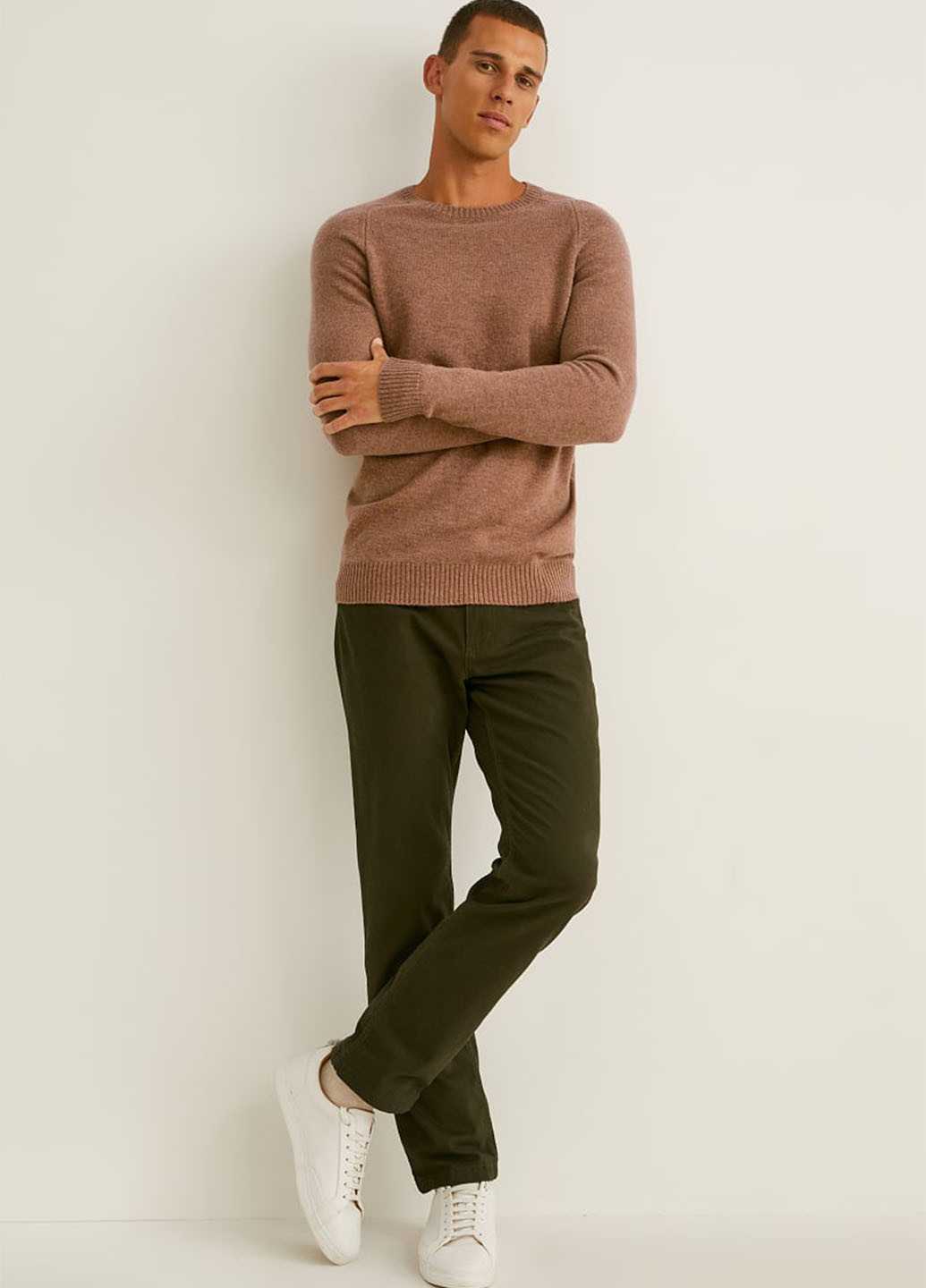 Хаки кэжуал демисезонные прямые брюки C&A