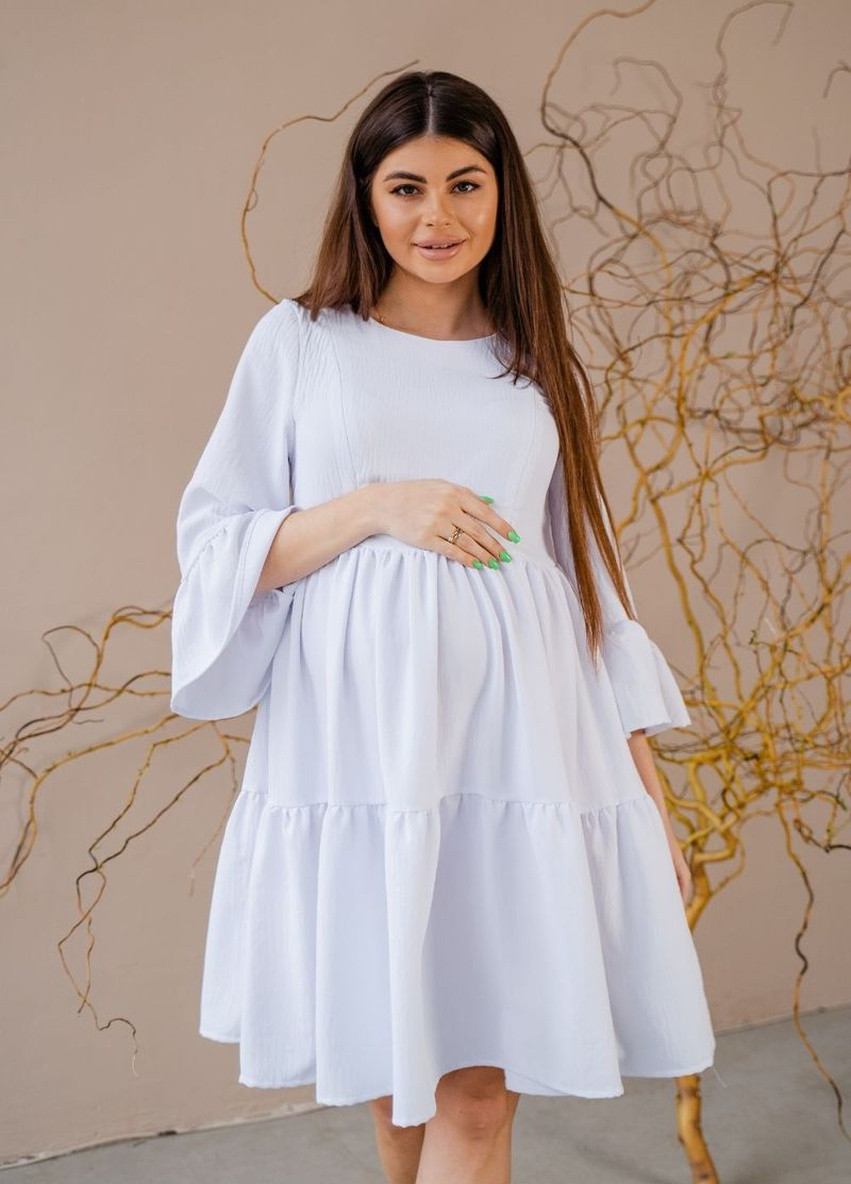 Белое белое невесомое платье для беременных и кормящих мам с секретом для кормления To Be однотонное