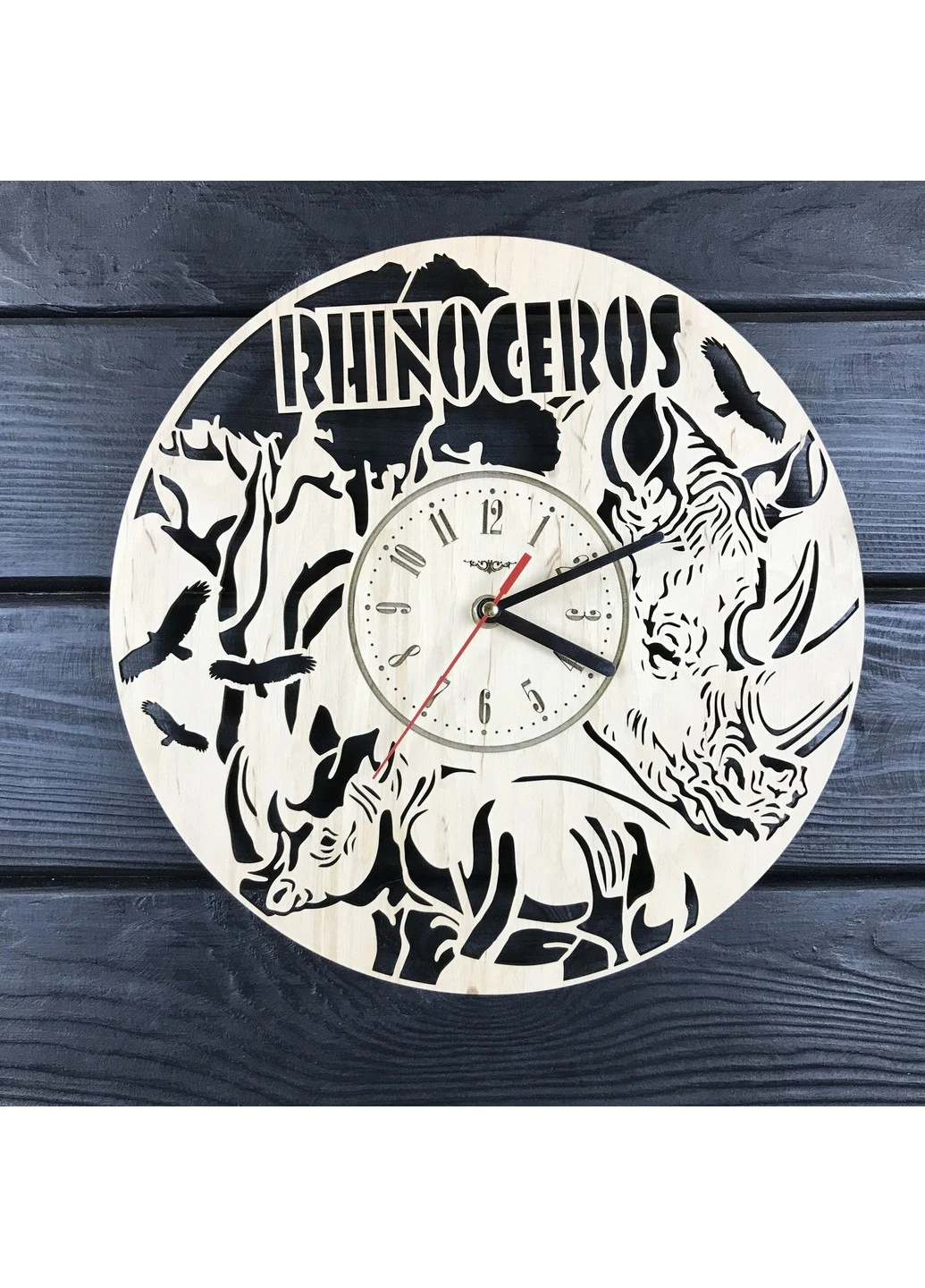Незвичайний настінний дерев`яний годинник «Носоріг» 7Arts (253565924)
