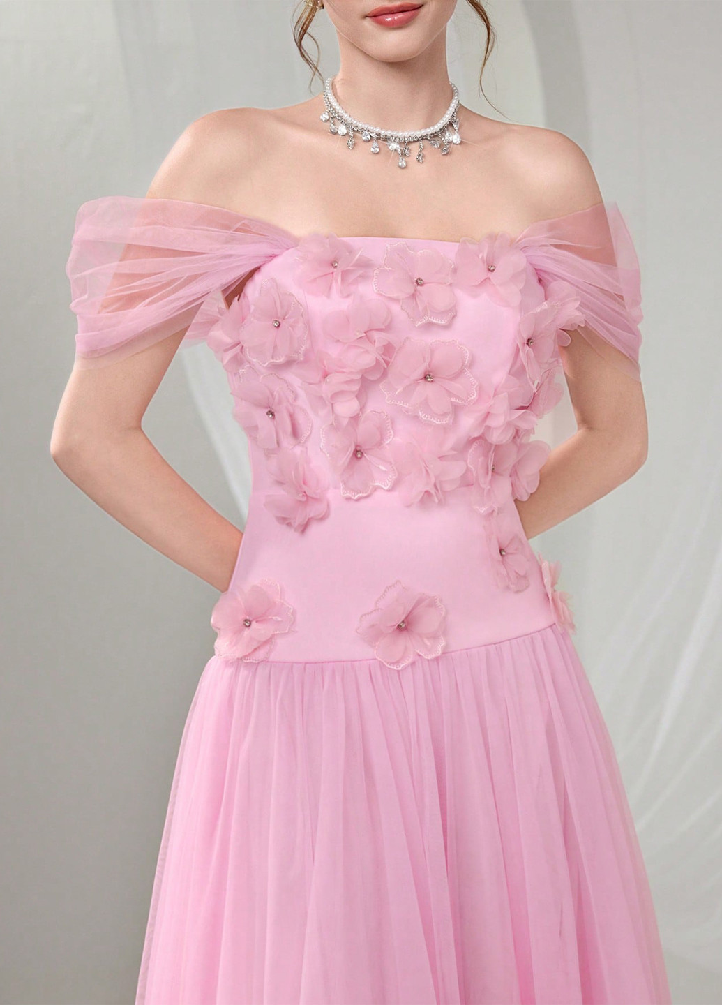 Світло-рожева святковий, вечірня сукня з відкритими плечима SHEIN однотонна