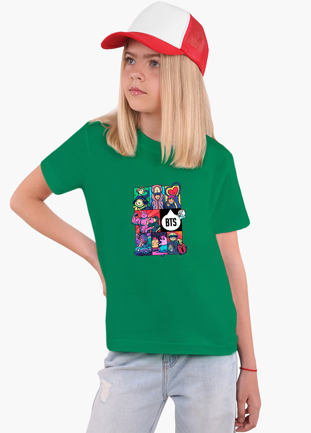 Зелена демісезонна футболка дитяча бтс (bts) (9224-1078) MobiPrint