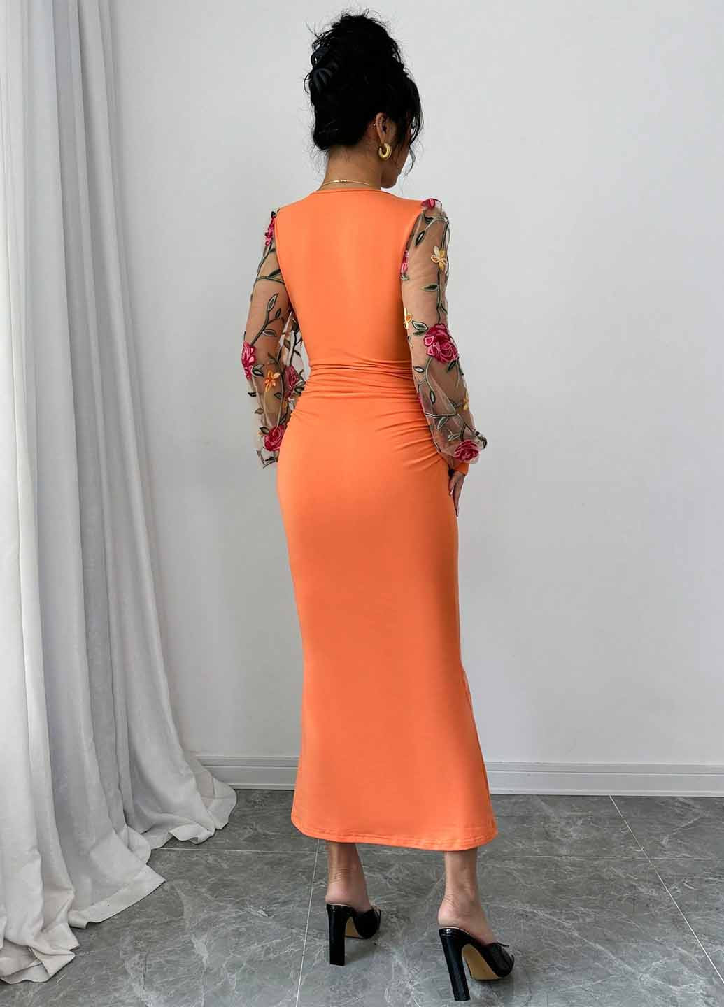 Помаранчева святковий, вечірня сукня годе SHEIN з квітковим принтом