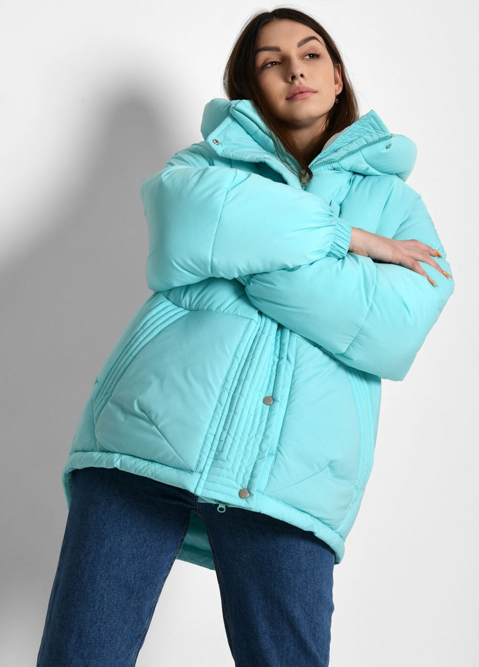 Голубая зимняя зимняя женская куртка оверсайз X-Woyz