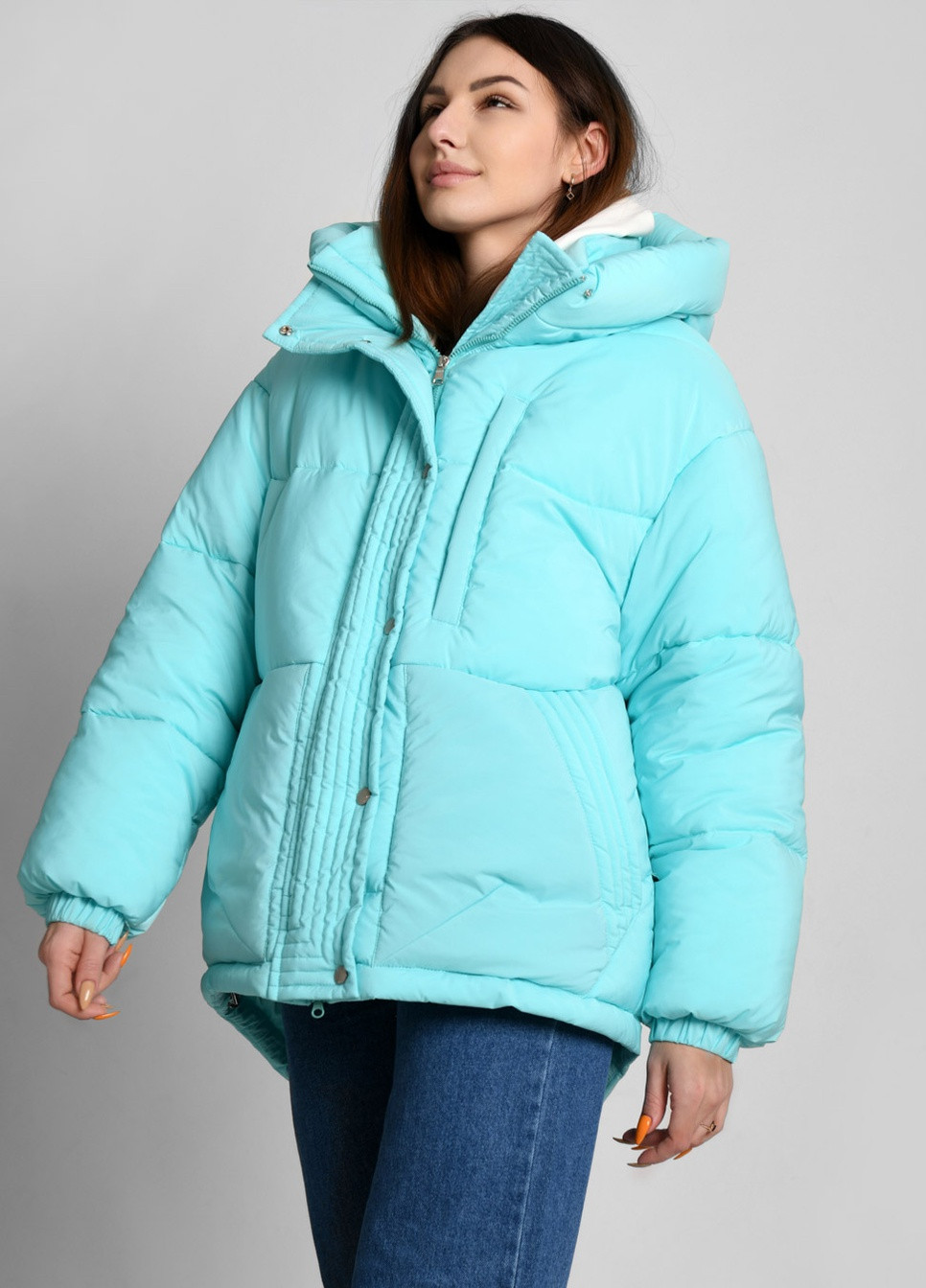 Голубая зимняя зимняя женская куртка оверсайз X-Woyz