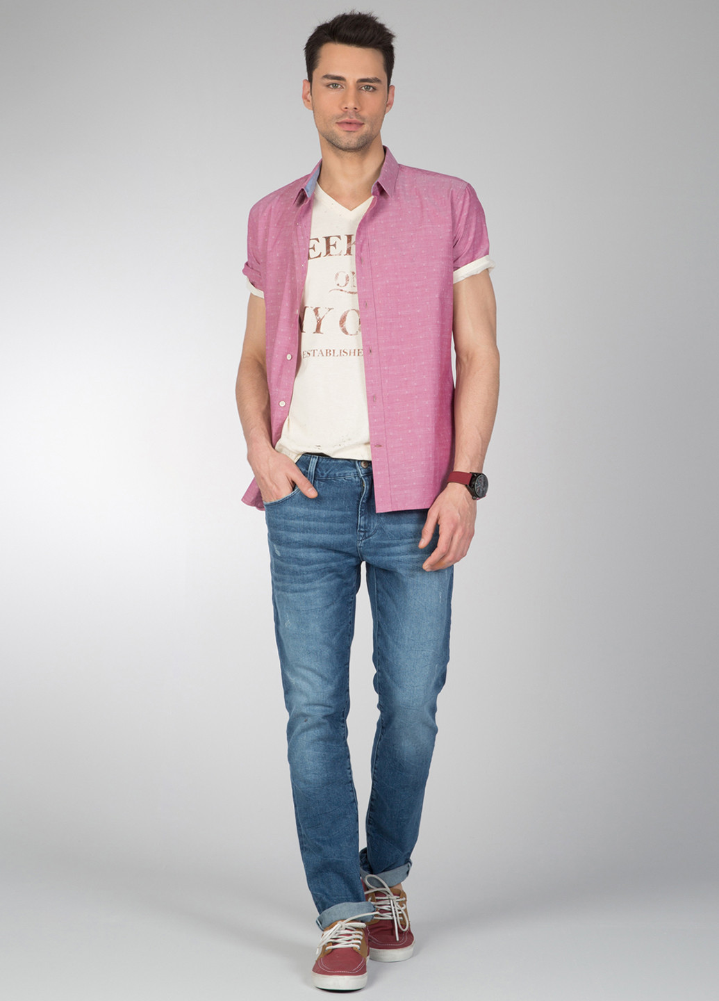 Розовая кэжуал рубашка Colin's с коротким рукавом
