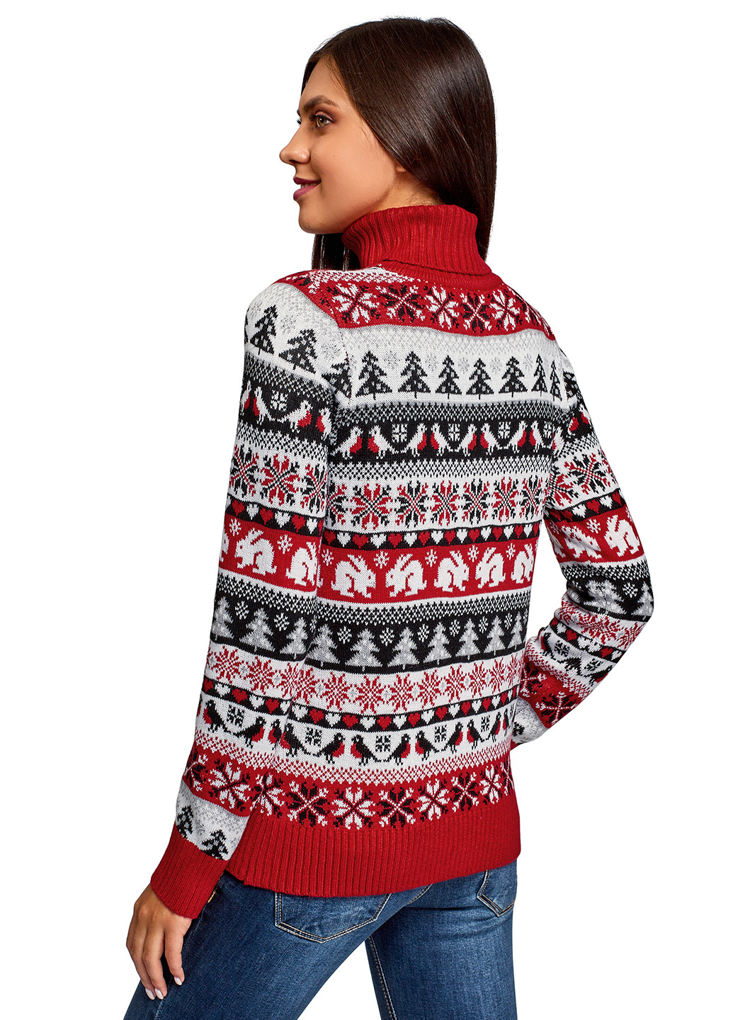Красный зимний свитер Oodji