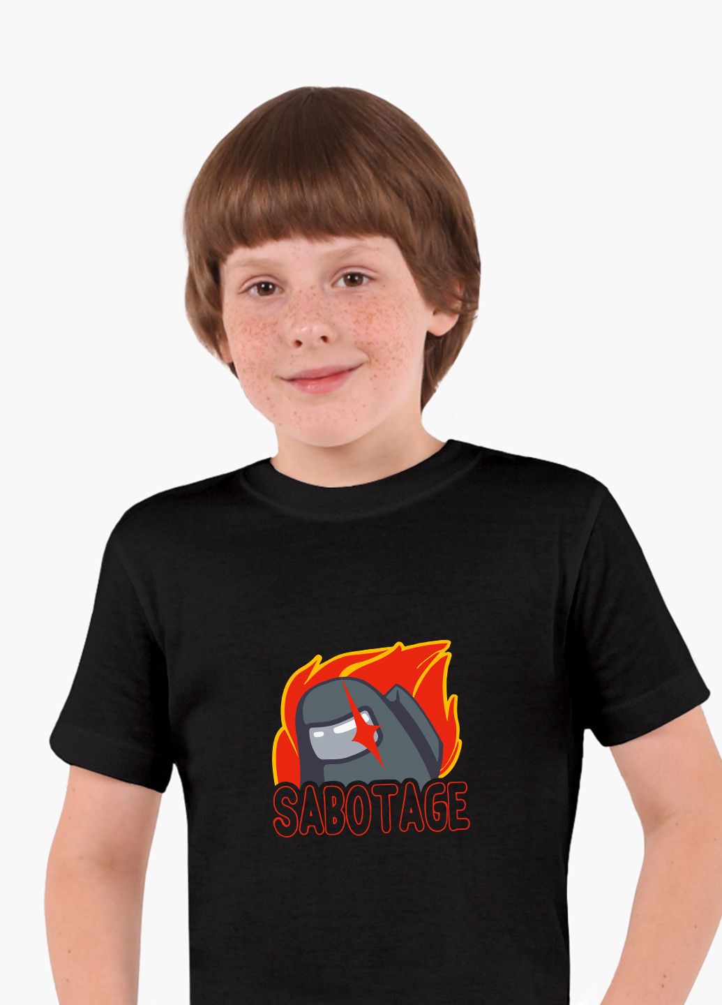 Черная демисезонная футболка детская амонг ас (sabotage among us)(9224-2426) MobiPrint