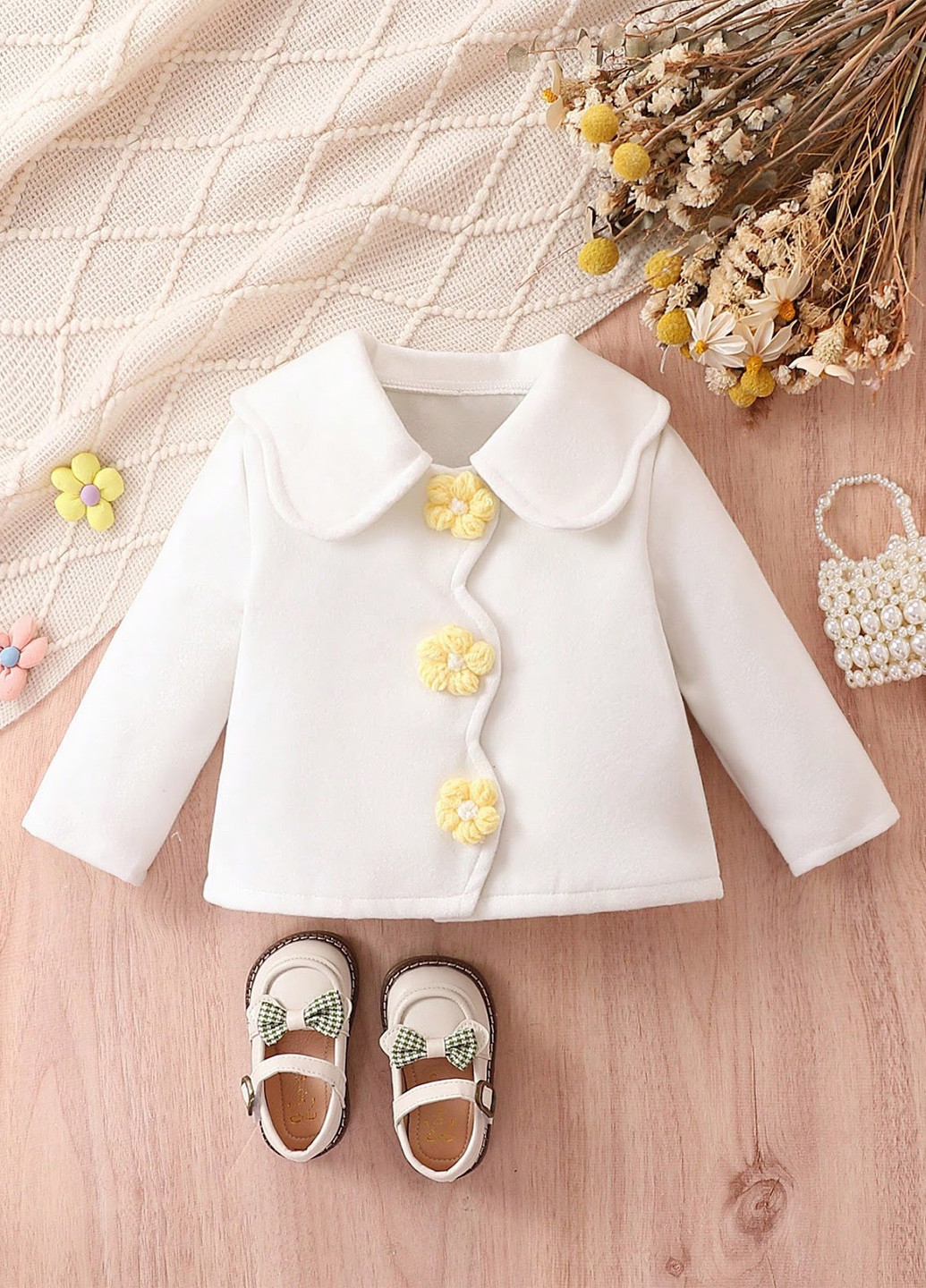 Белое Кэжуал полупальто однобортное SHEIN однотонное