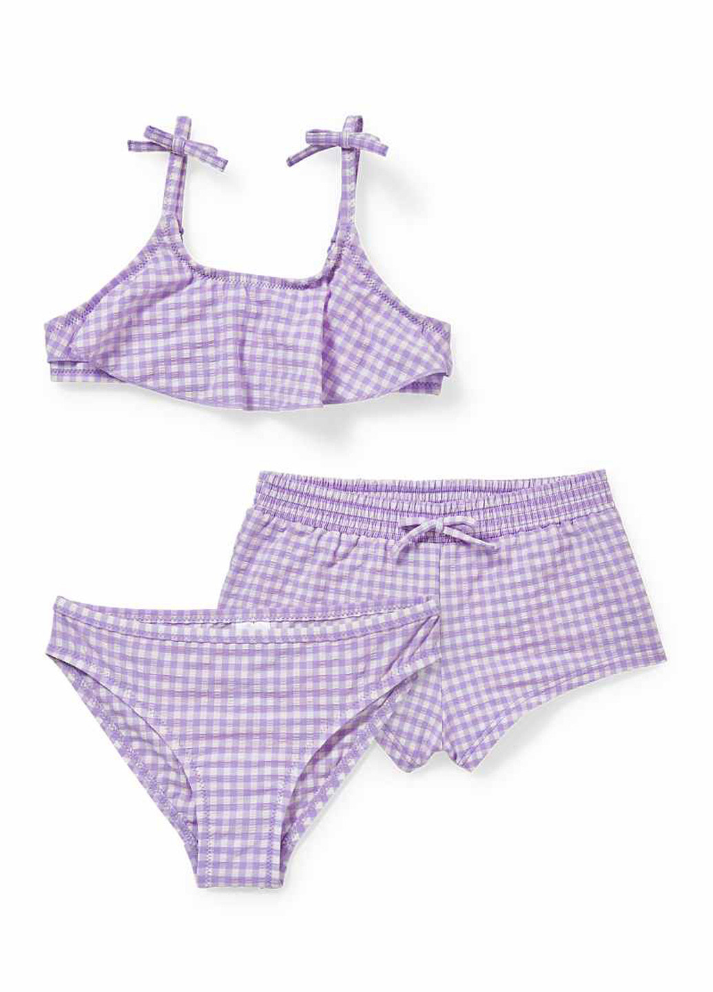 Сиреневый летний купальник (топ, трусики, шорты) раздельный C&A