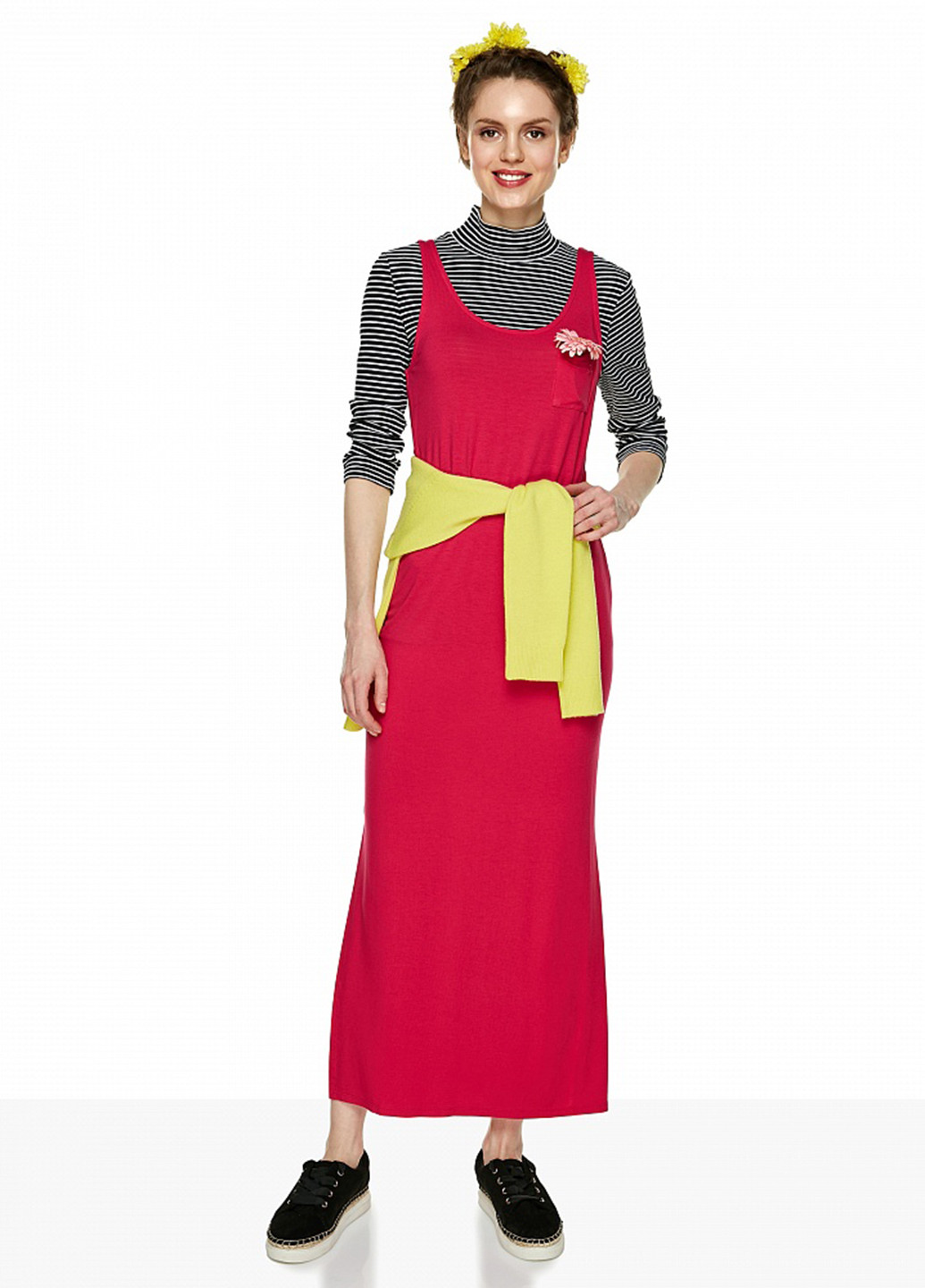 Малиновое кэжуал платье United Colors of Benetton однотонное