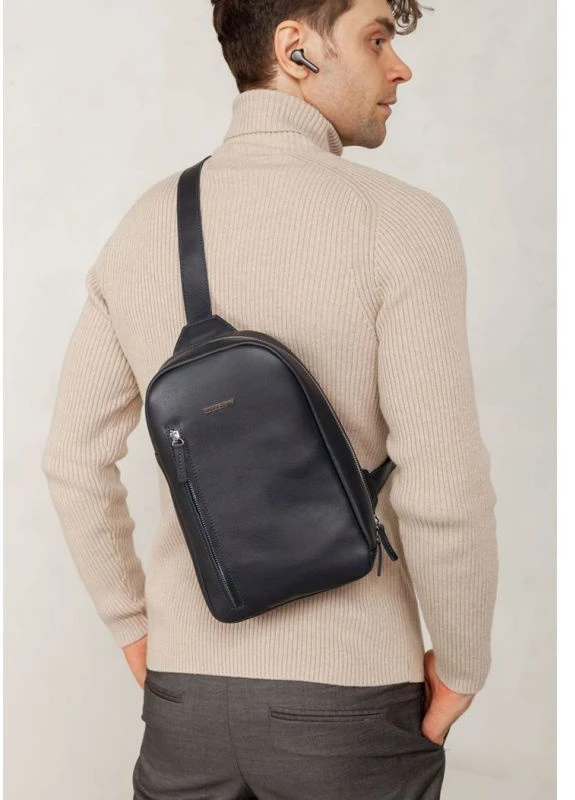 Кожаный мужской рюкзак (сумка-слинг) на одно плечо Chest Bag синий BlankNote (235752515)