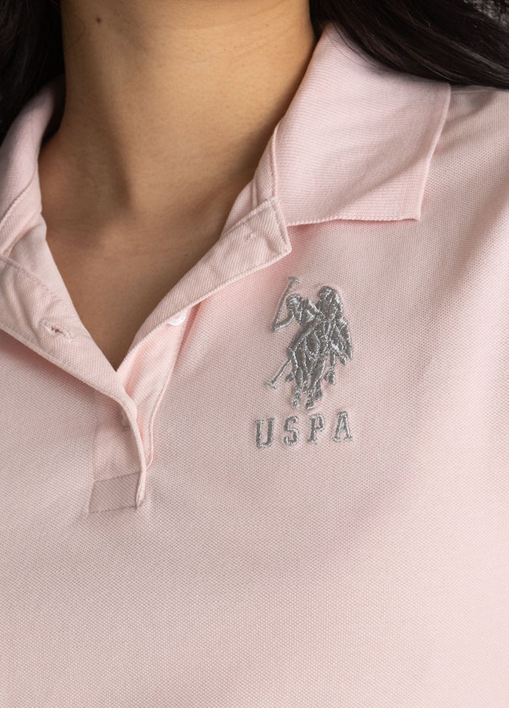 Пудровое спортивное, кэжуал платье поло U.S. Polo Assn. с логотипом
