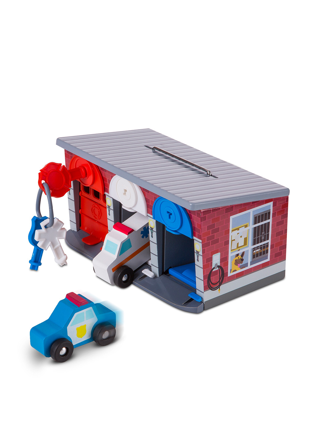 Деревянный гараж спасательных машин с ключами, 25,5х20х16 см Melissa & Doug (251711254)