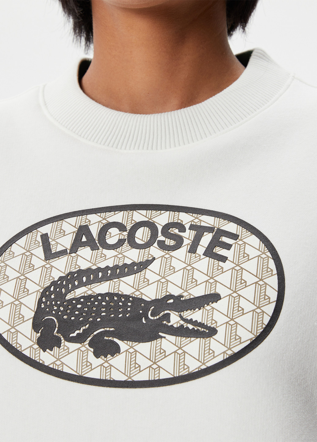 Свитшот Lacoste - Прямой крой логотип белый кэжуал, спортивный хлопок - (276537021)