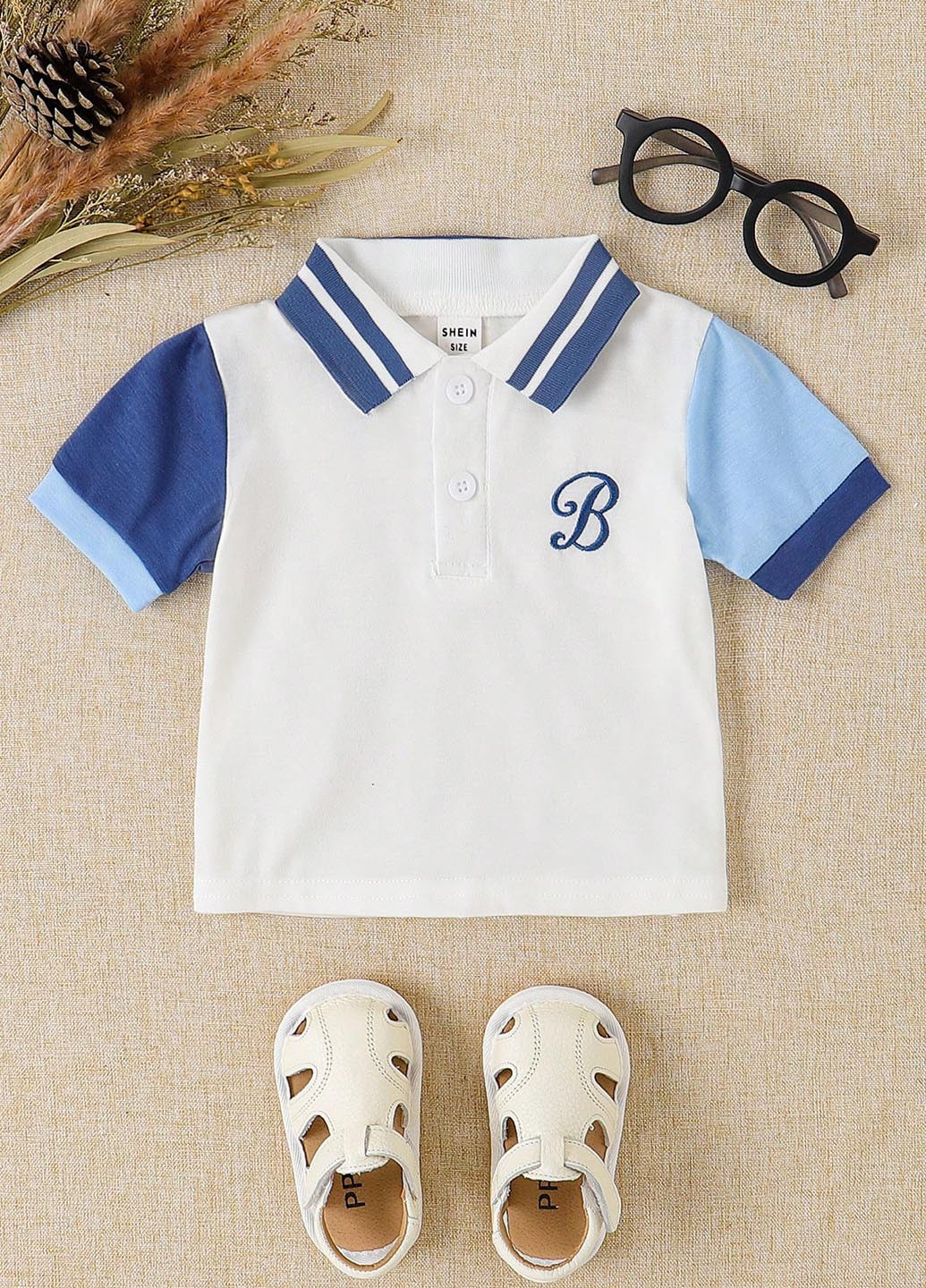 Белая детская футболка-поло для мальчика SHEIN однотонная