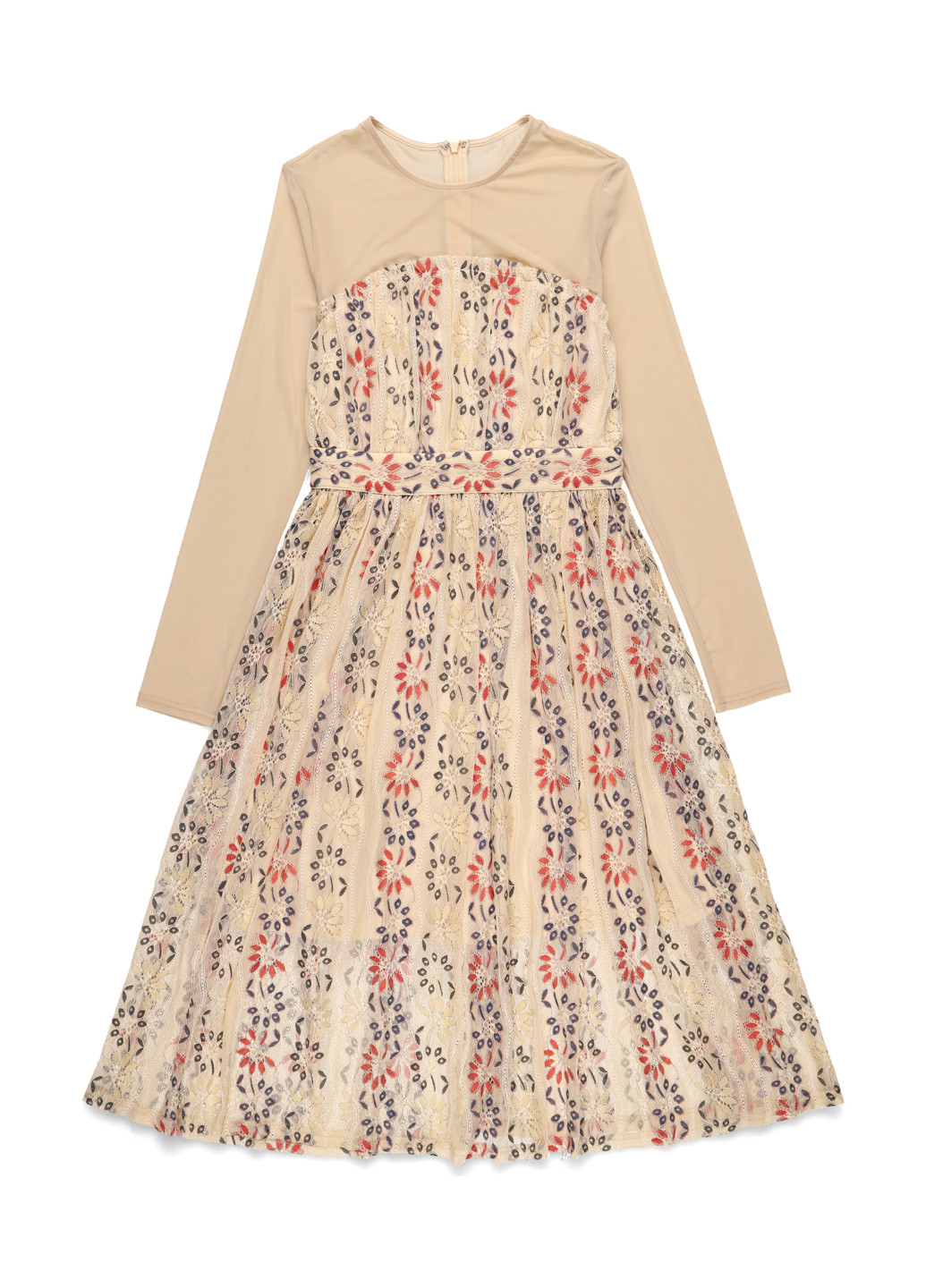 Бежевое праздничный платье колокол Lost Ink с орнаментом