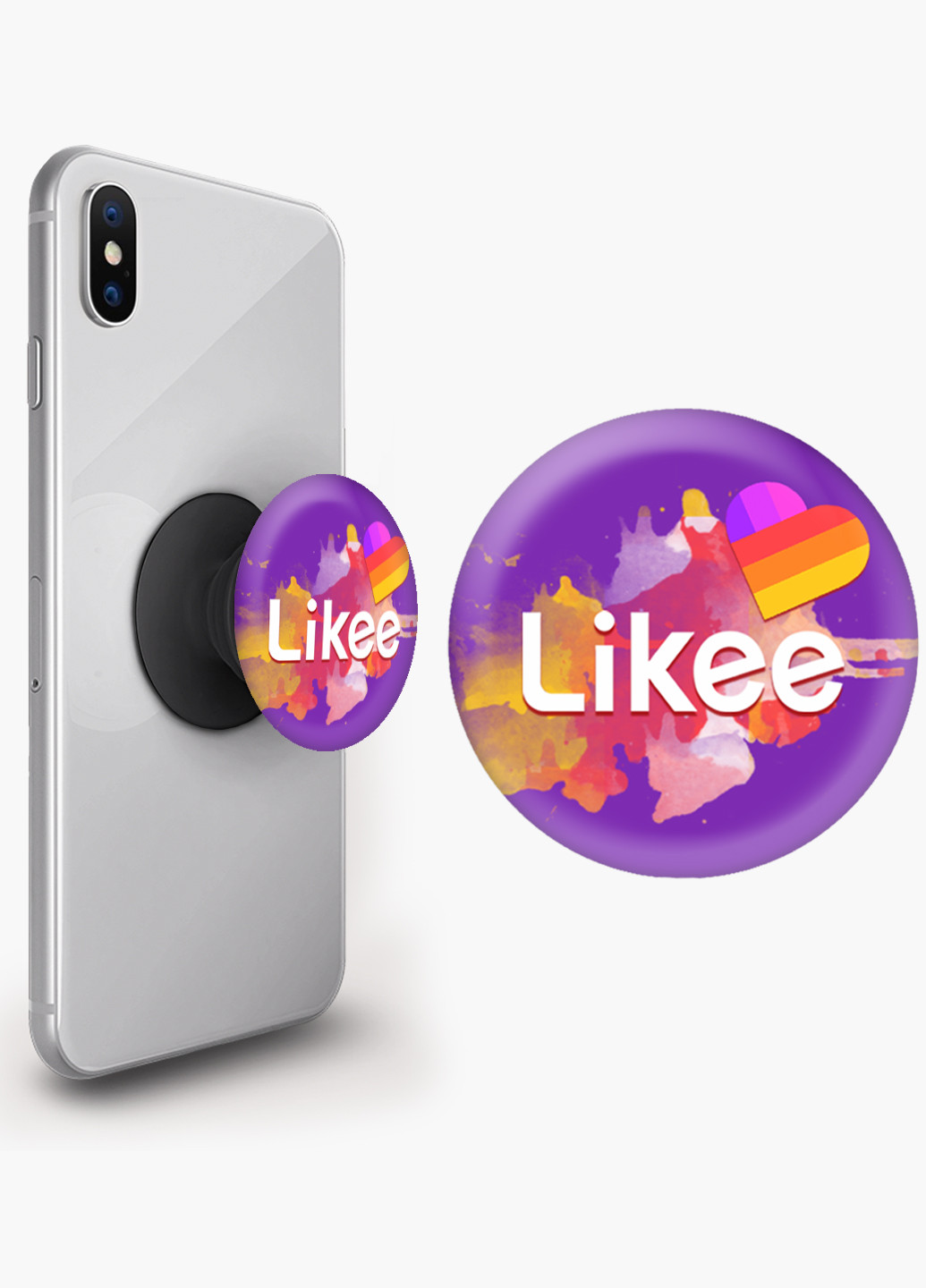 Попсокет (Popsockets) тримач для смартфону Лайк (Likee) (8754-1044) Чорний MobiPrint (216748490)