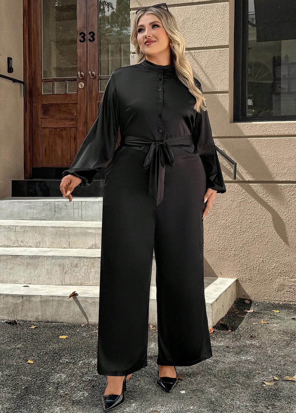 Комбинезон SHEIN комбинезон-брюки однотонный чёрный вечерний, кэжуал полиэстер