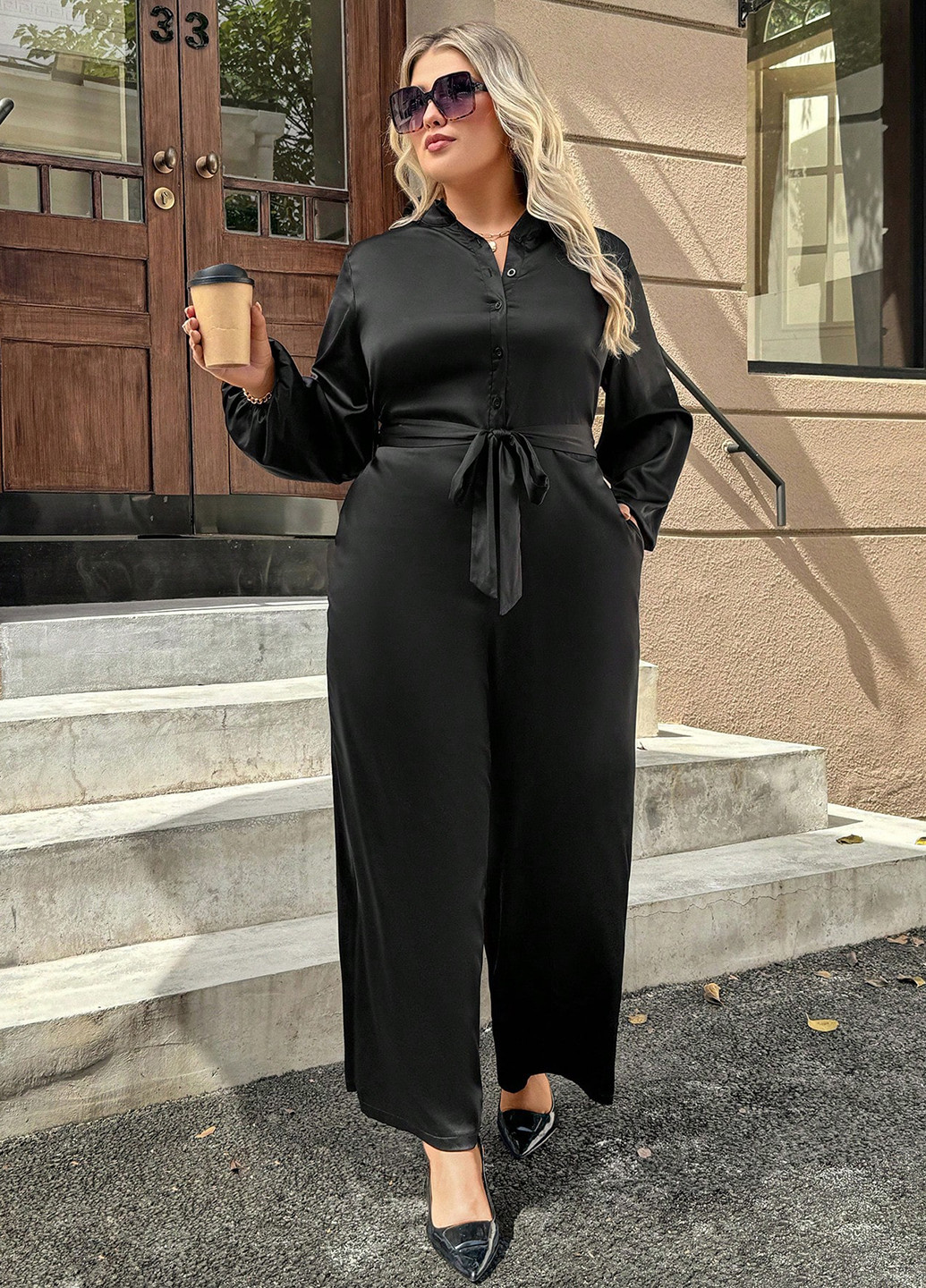 Комбинезон SHEIN комбинезон-брюки однотонный чёрный вечерний, кэжуал полиэстер
