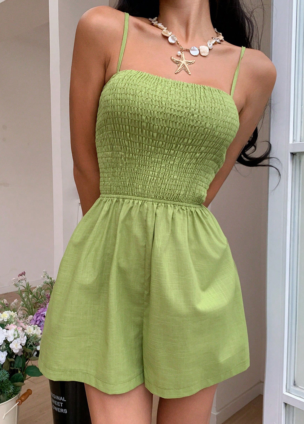Комбінезон SHEIN комбінезон-шорти однотонний салатовий кежуал бавовна
