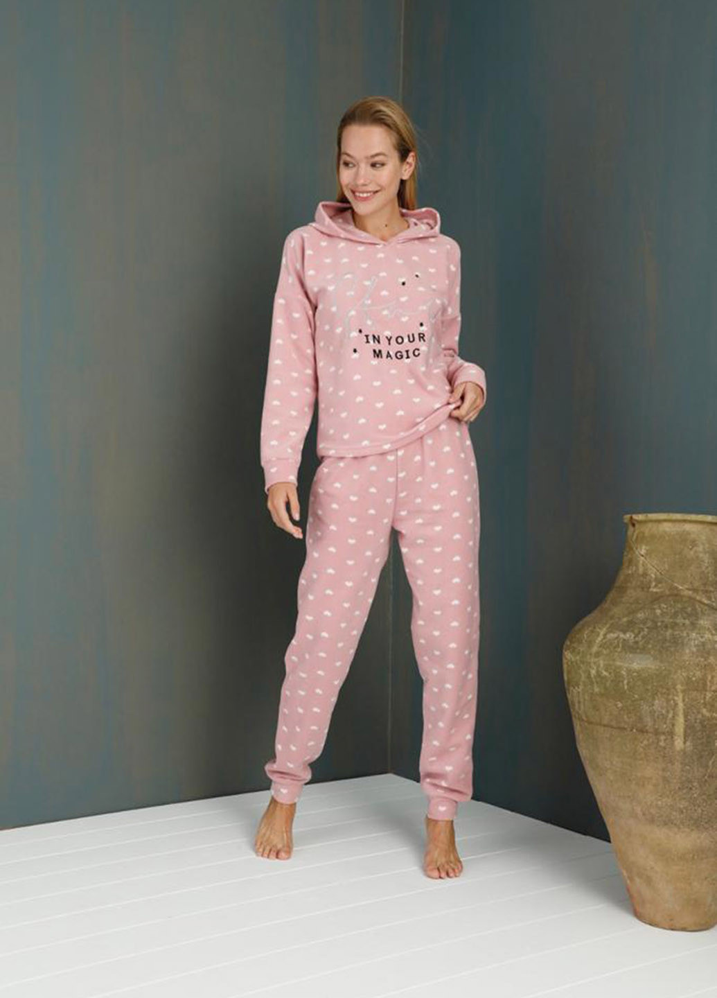 Розовая всесезон пижама (худи, брюки) ECROU