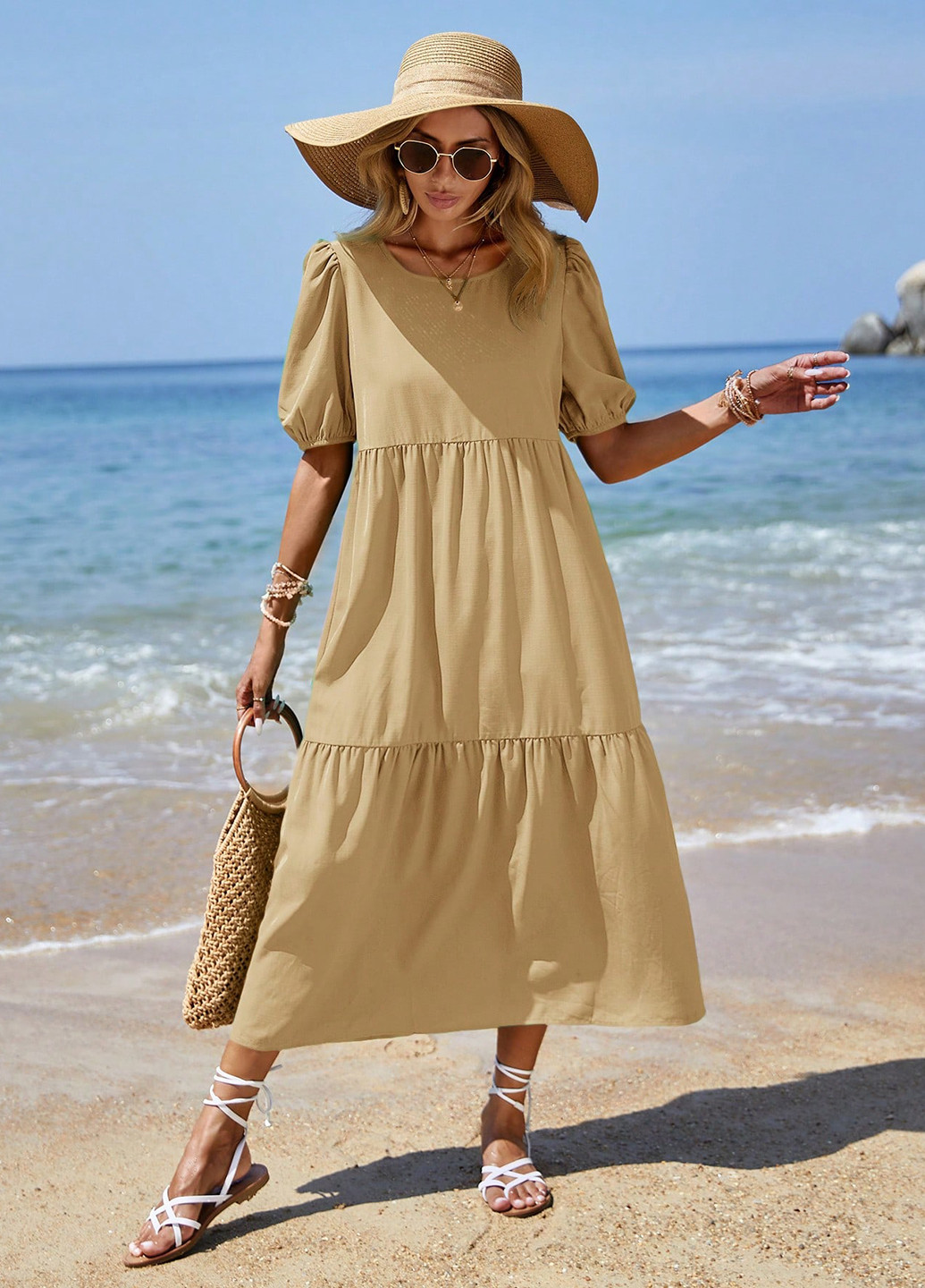 Бежева кежуал сукня а-силует SHEIN однотонна