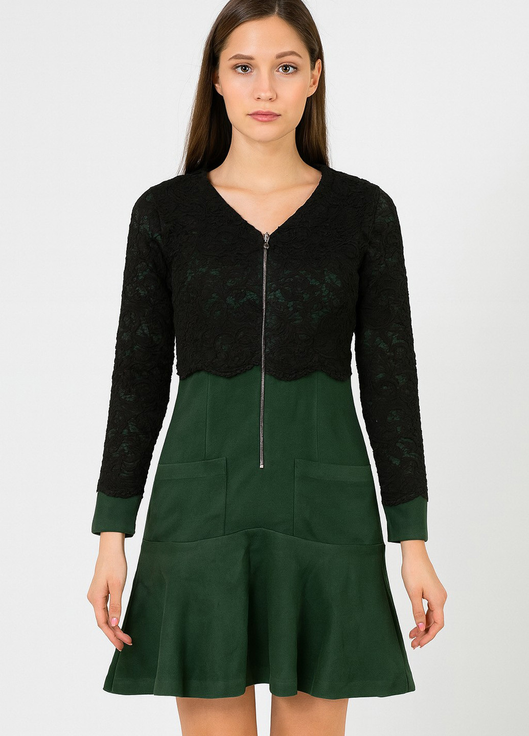 Зелена кежуал сукня кльош Sassofono колор блок