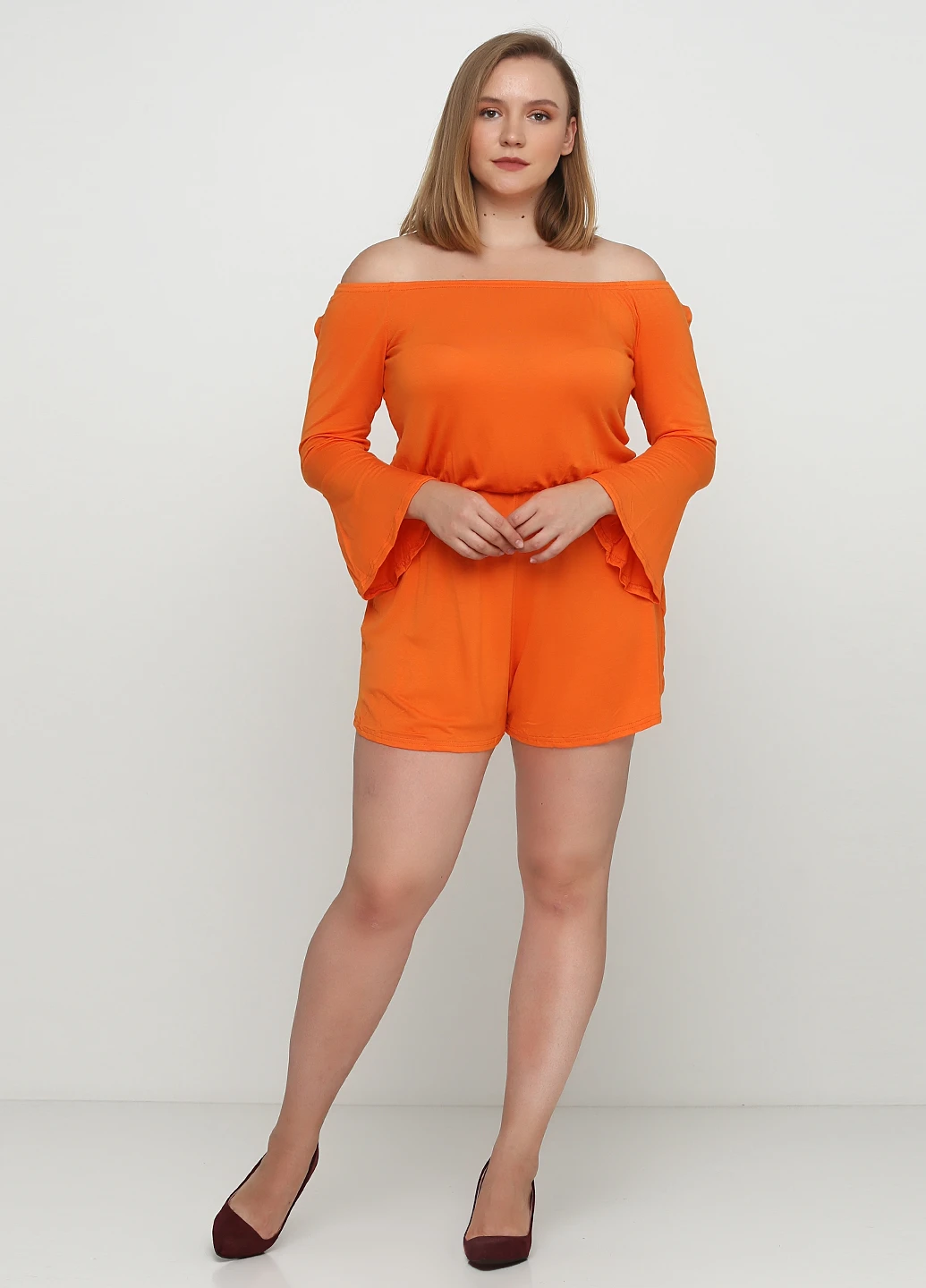 Комбинезон Boohoo комбинезон-шорты однотонный оранжевый кэжуал трикотаж
